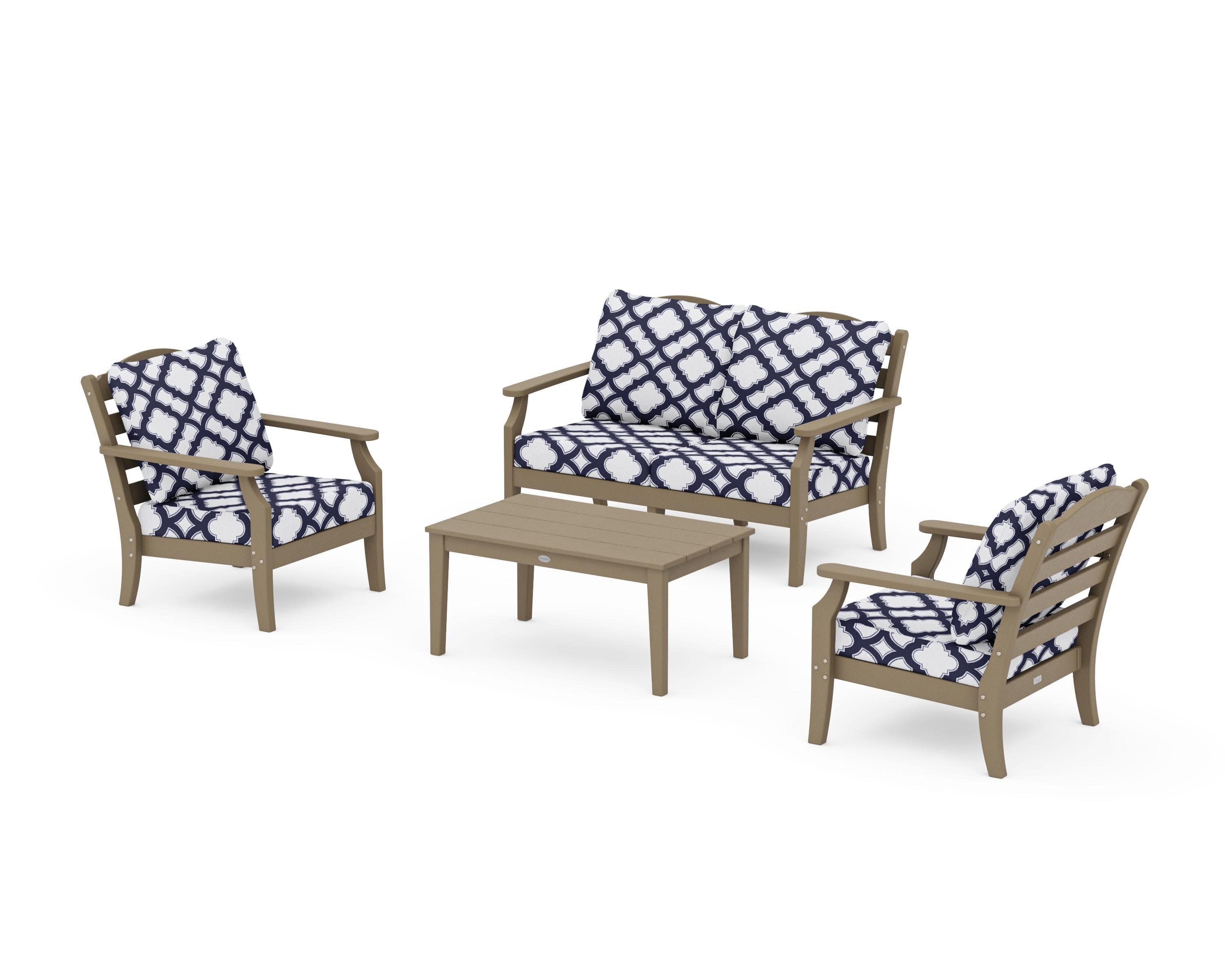 Savannah 4-Piece Deep Seating Set with Loveseat in Vintage Sahara / Trellis Navy