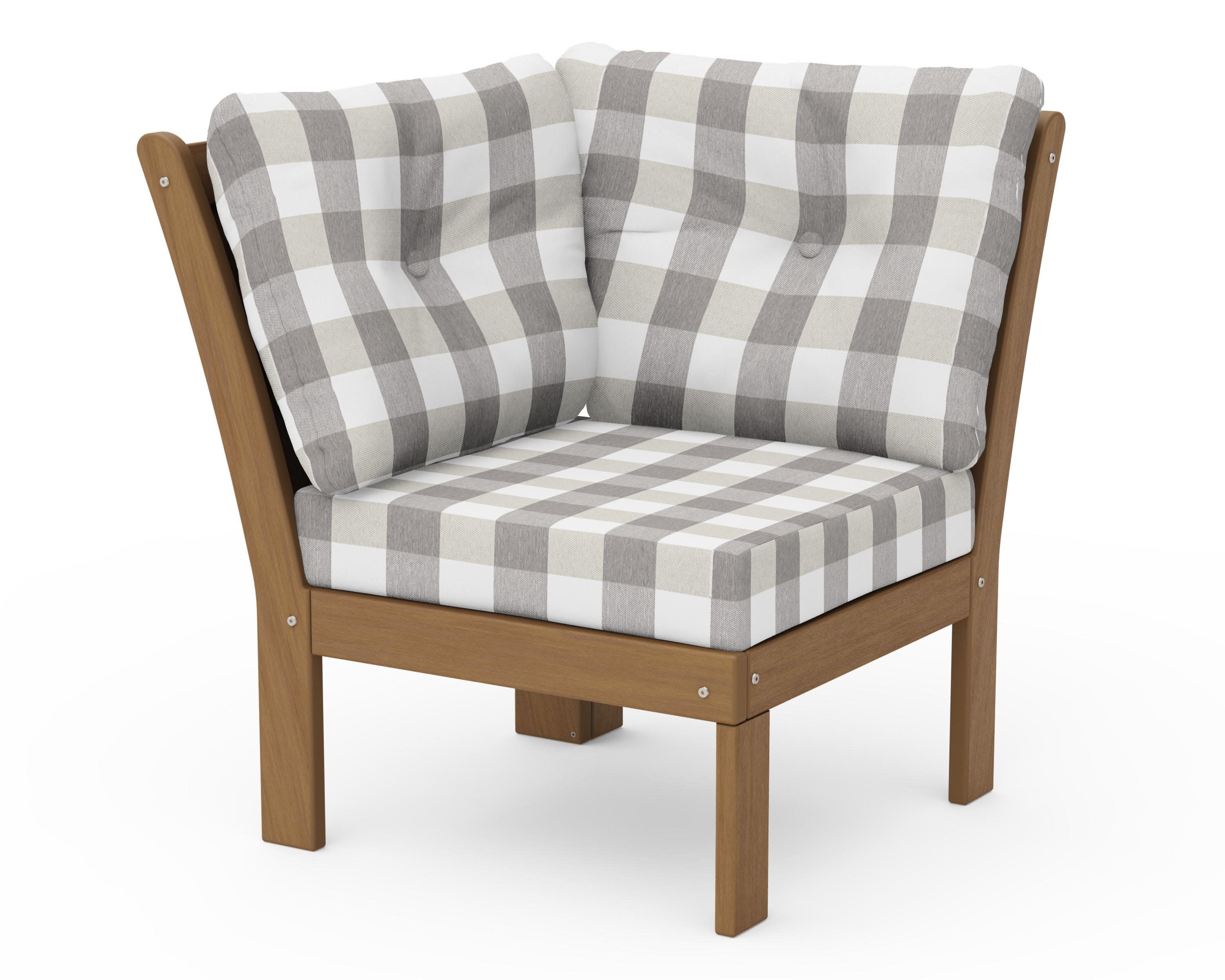 Vineyard Modular Corner Chair in Natural / Buffalo Plaid Grey Mist