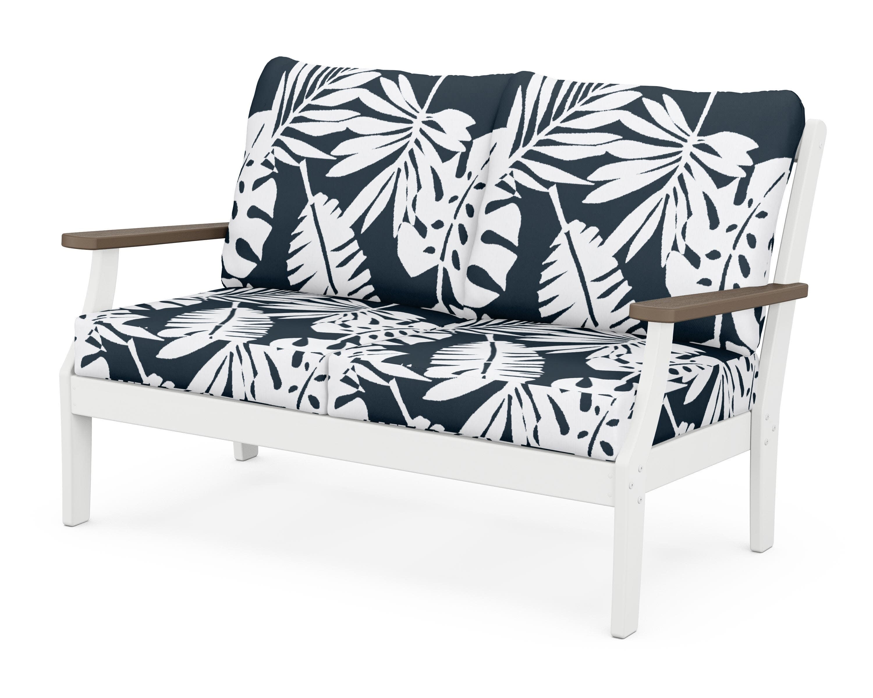 Braxton Deep Seating Loveseat in White / Kona / Leaf Marine Indigo