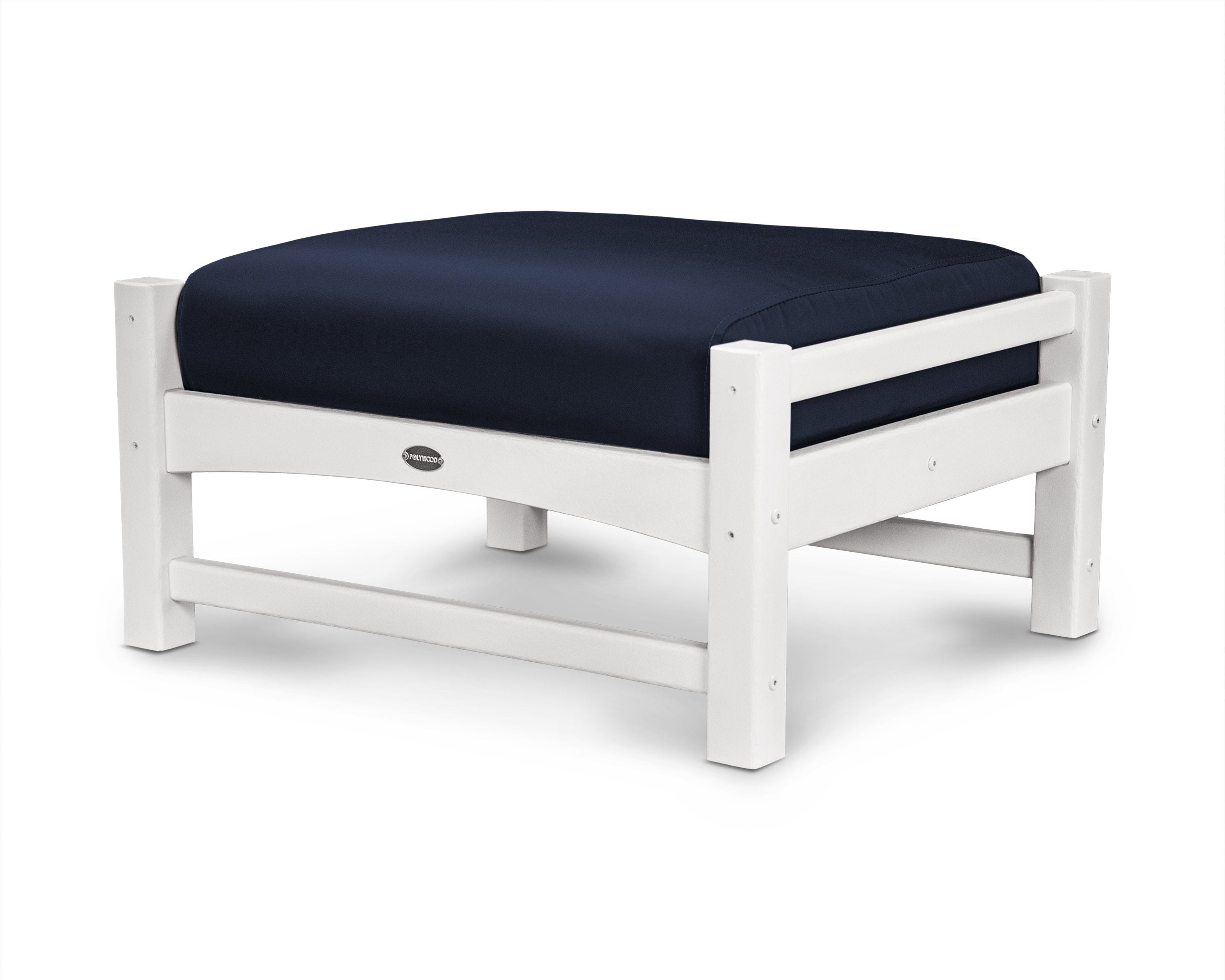Club Ottoman in White / Navy
