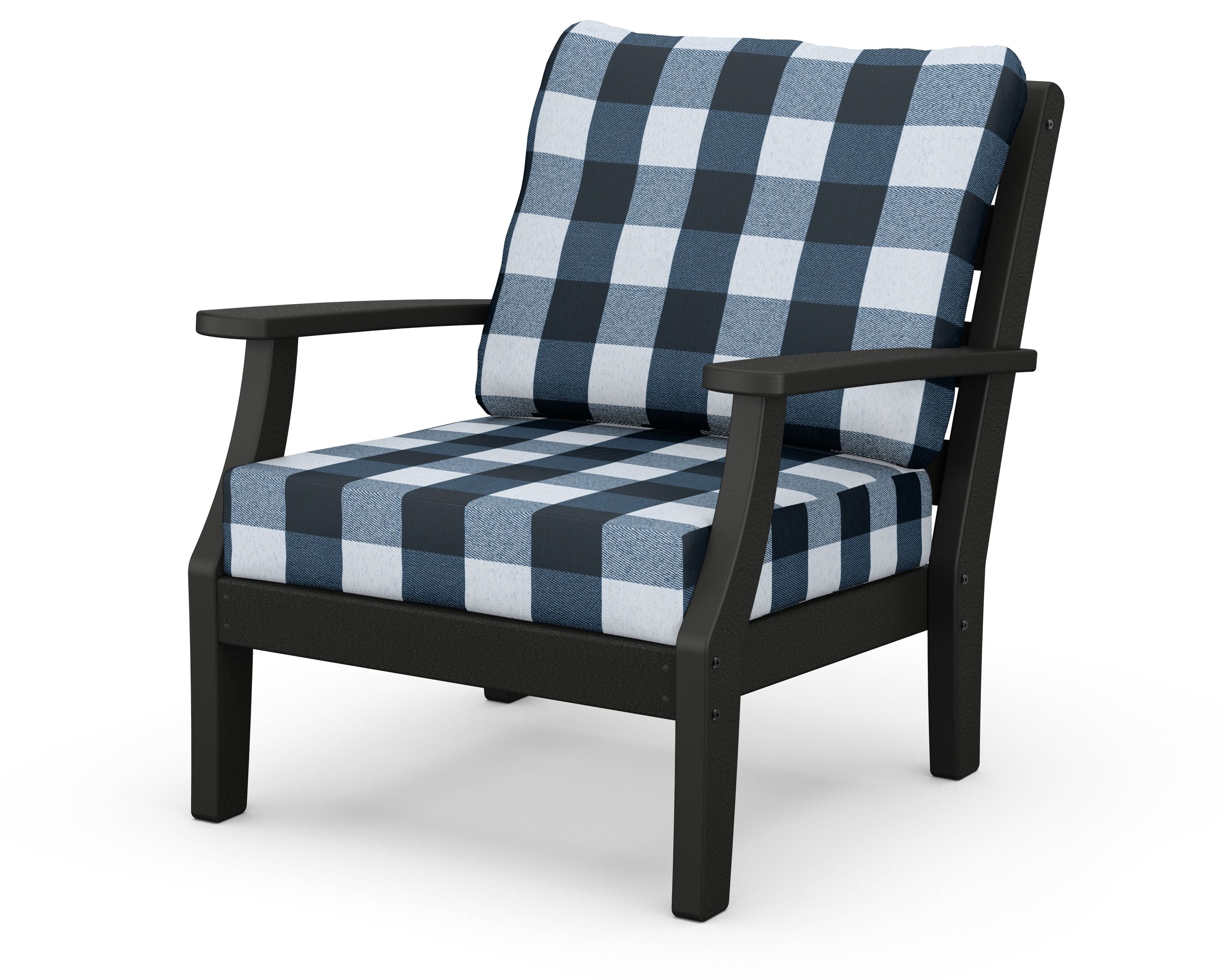 Chesapeake Deep Seating Chair in Black / Buffalo Plaid Marine Indigo