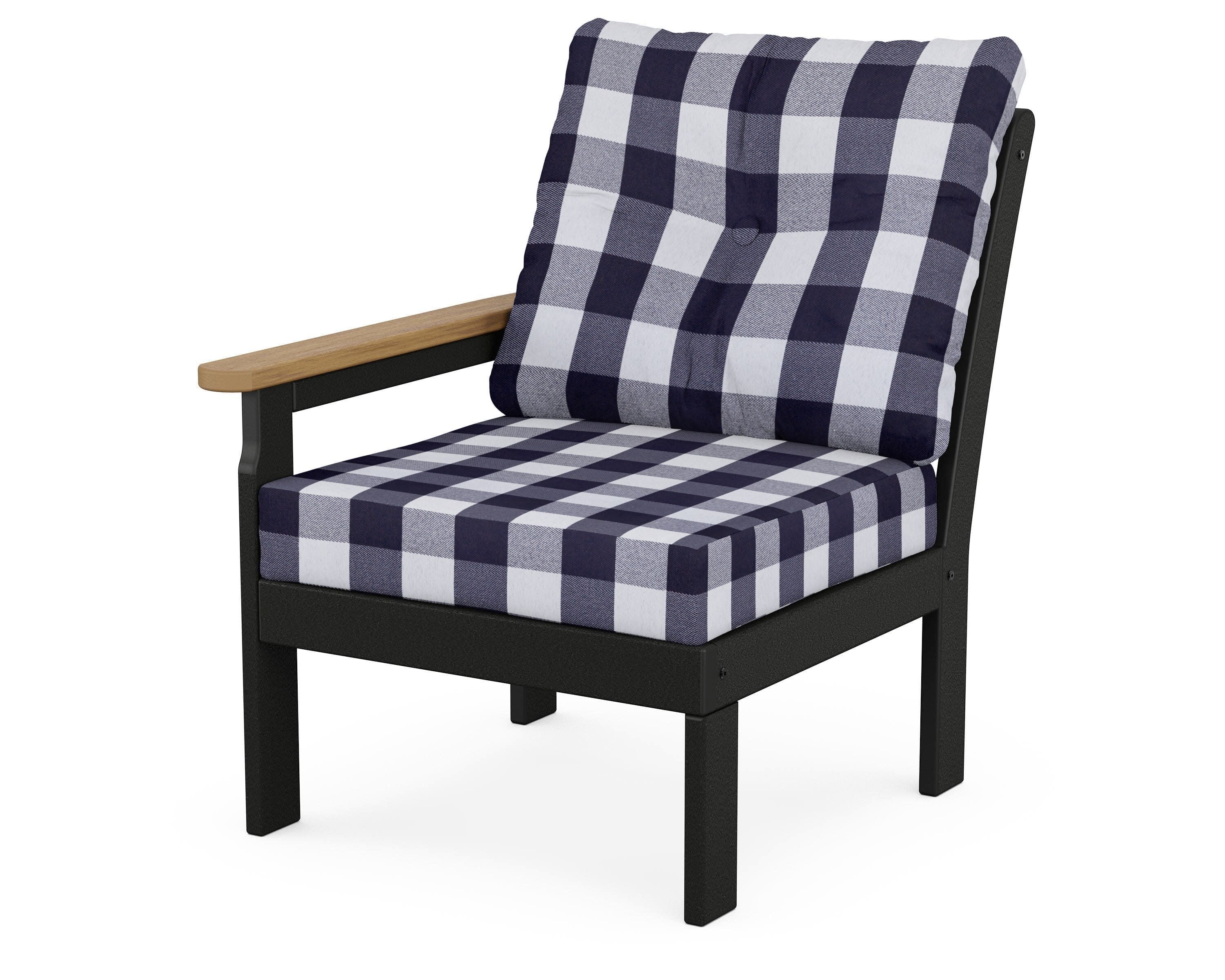 Vineyard Modular Left Arm Chair in Black / Natural / Buffalo Plaid Navy
