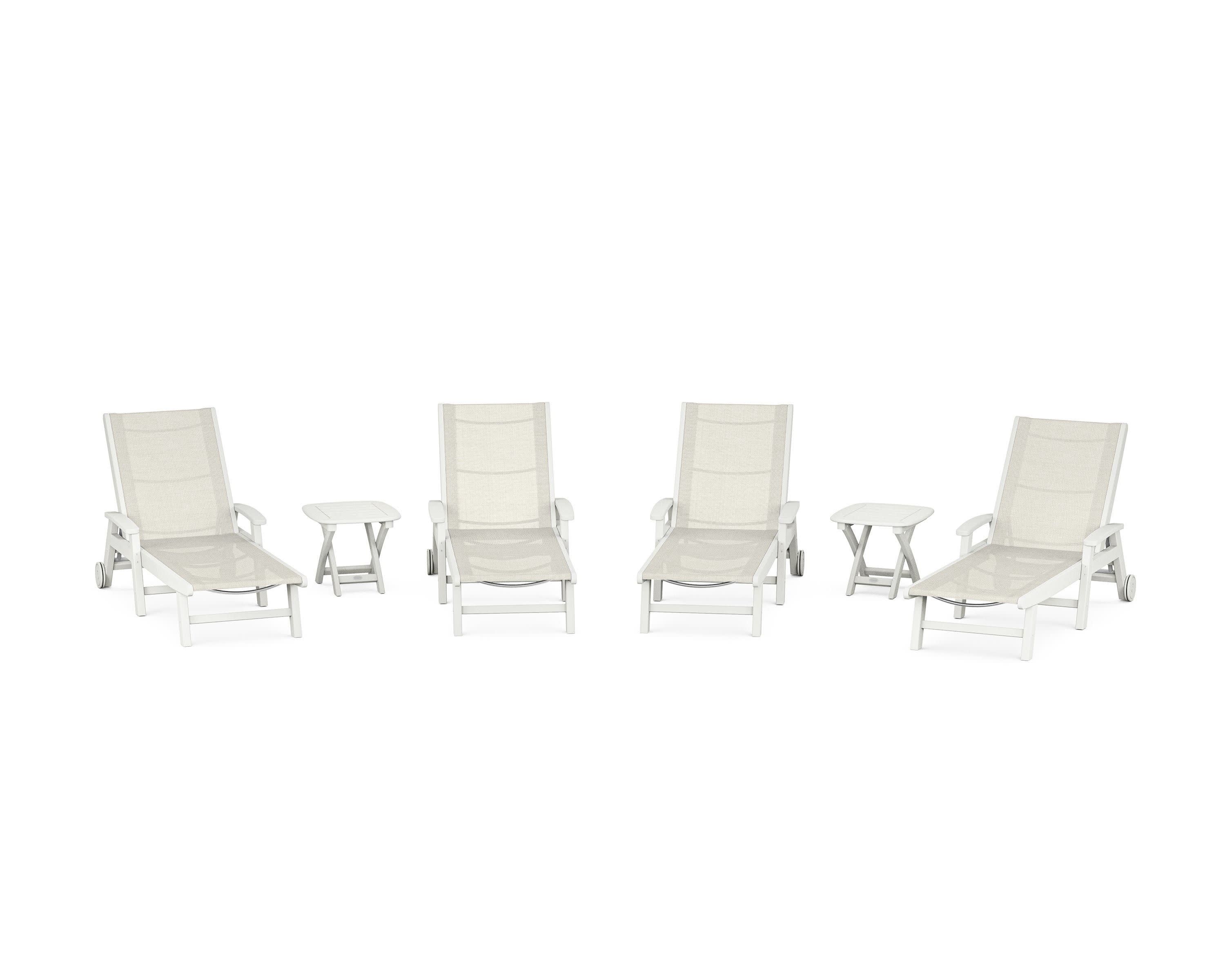 Coastal Chaise 6-Piece Set with Wheels in Vintage White / Parchment Sling
