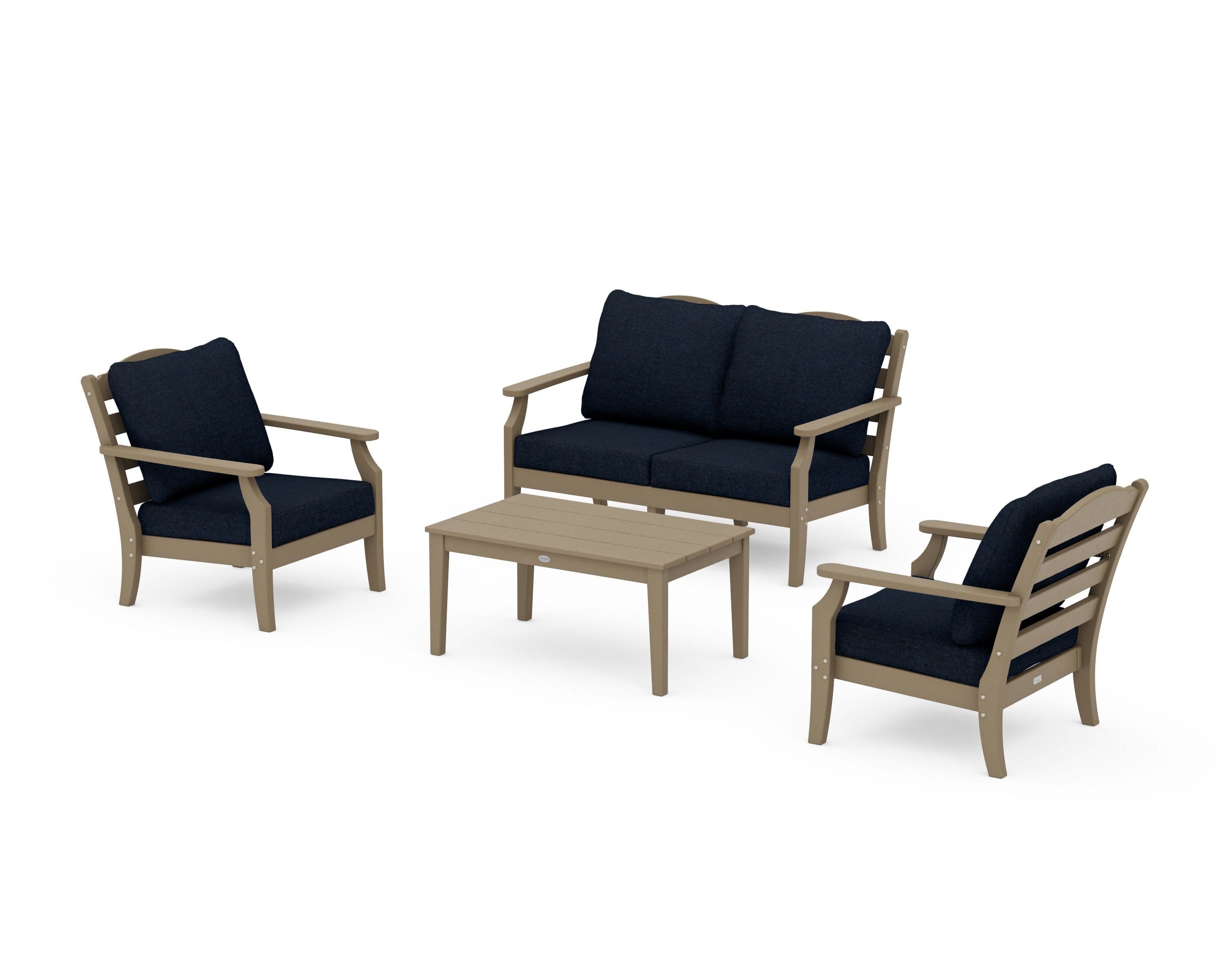 Savannah 4-Piece Deep Seating Set with Loveseat in Vintage Sahara / Marine Indigo