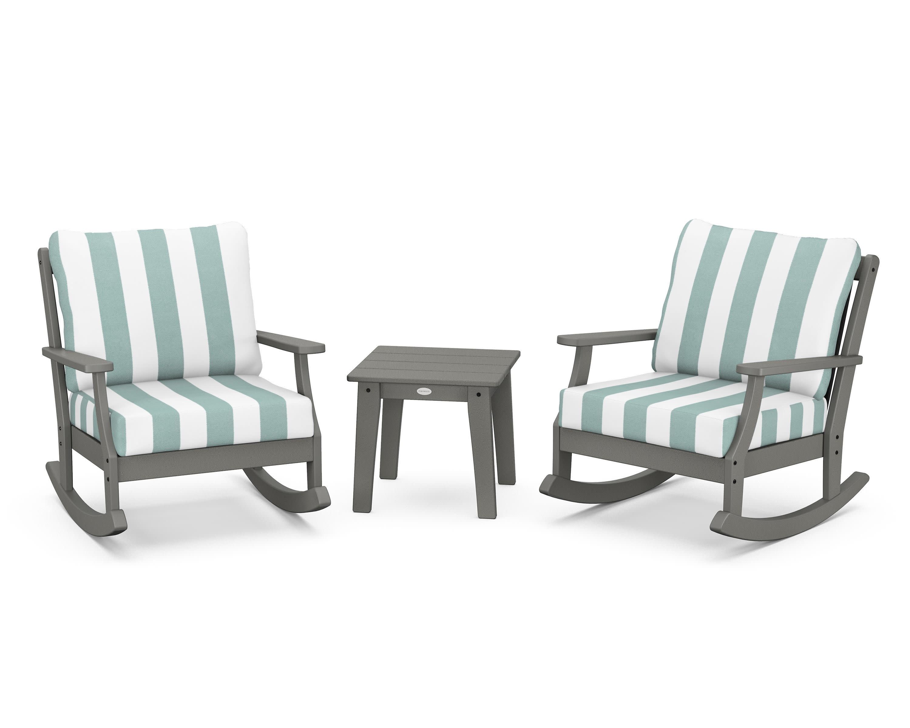 Braxton 3-Piece Deep Seating Rocker Set in Slate Grey / Cabana Stripe Glacier Spa