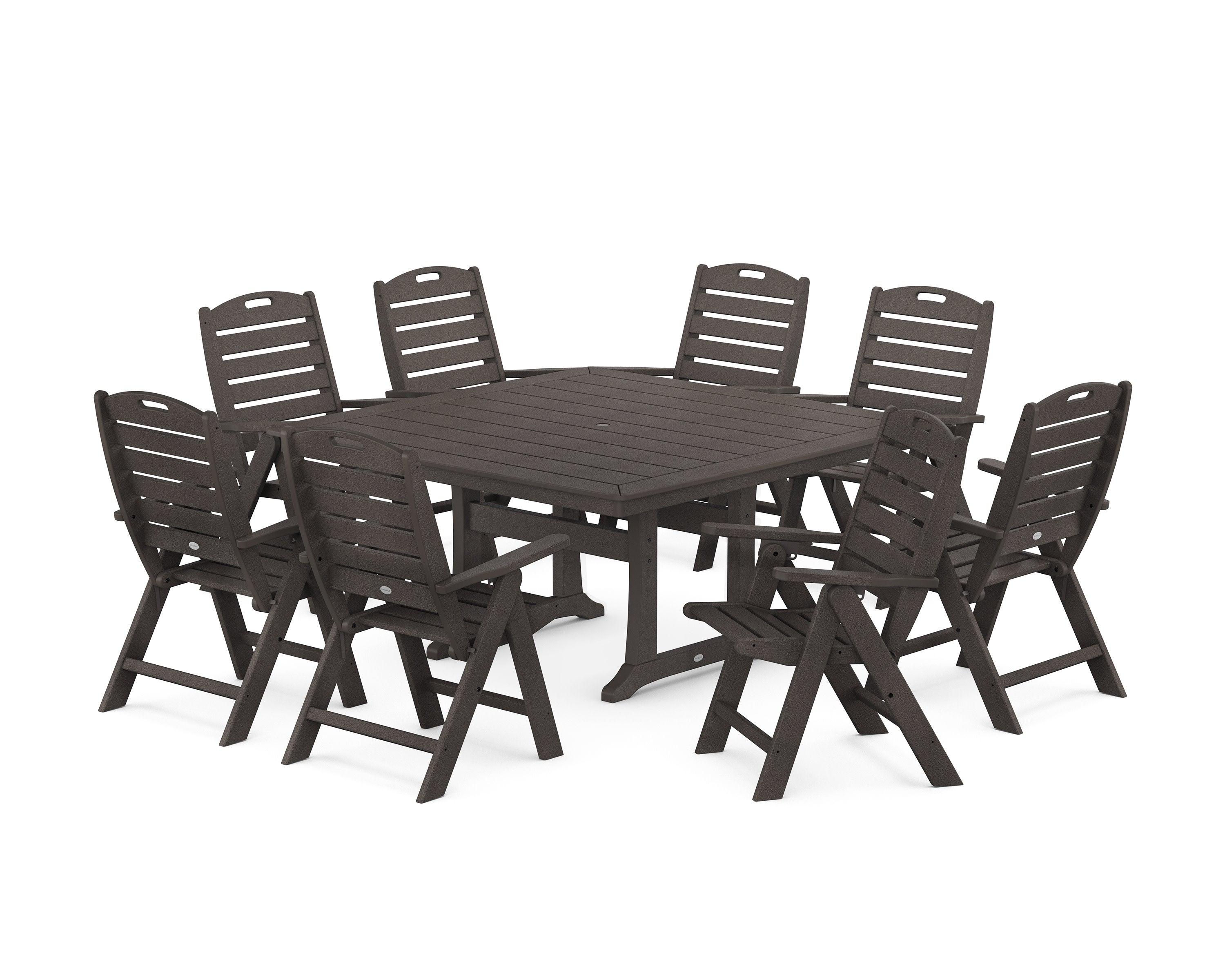 Nautical Highback 9-Piece Square Dining Set with Trestle Legs in Vintage Coffee