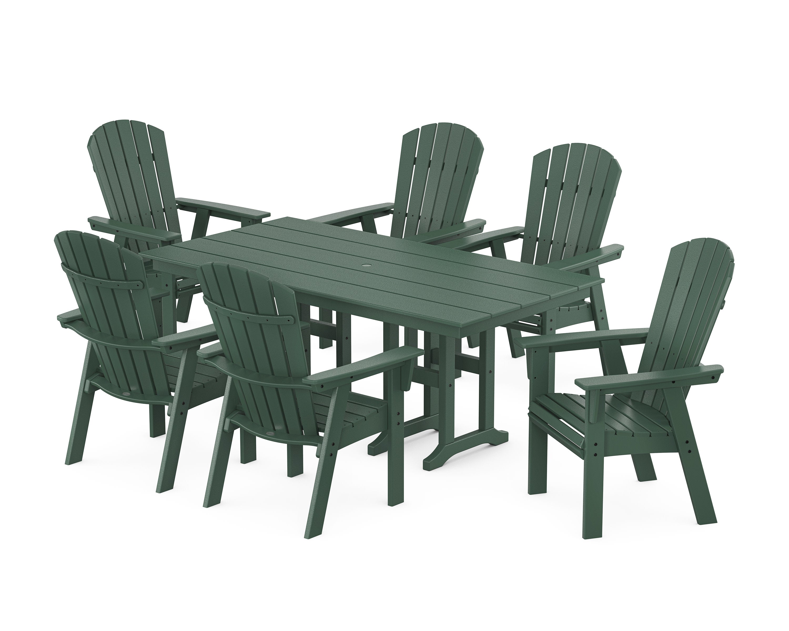 Nautical Curveback Adirondack 7-Piece Farmhouse Dining Set in Green
