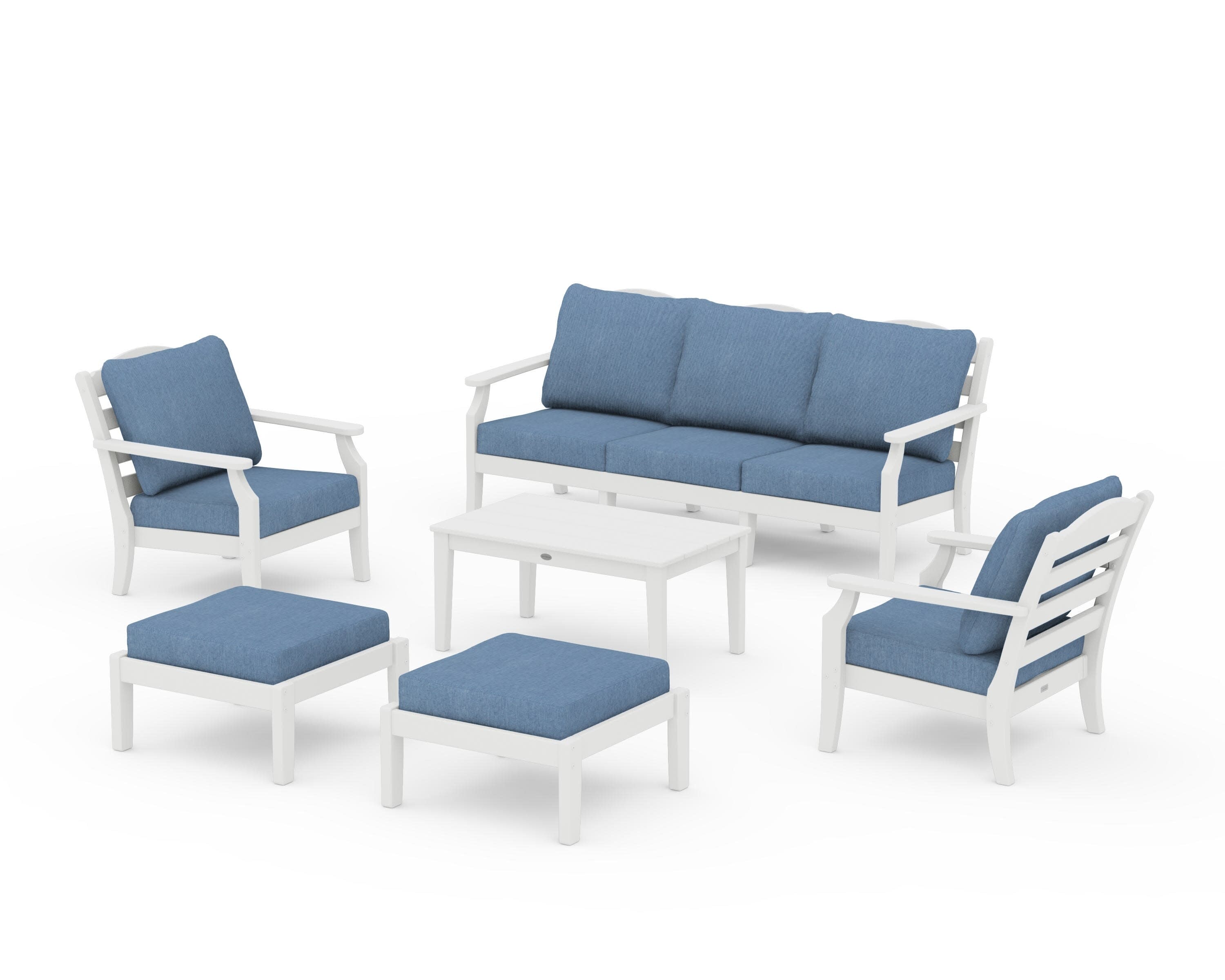 Savannah 6-Piece Lounge Sofa Set in Vintage White / Sky Blue