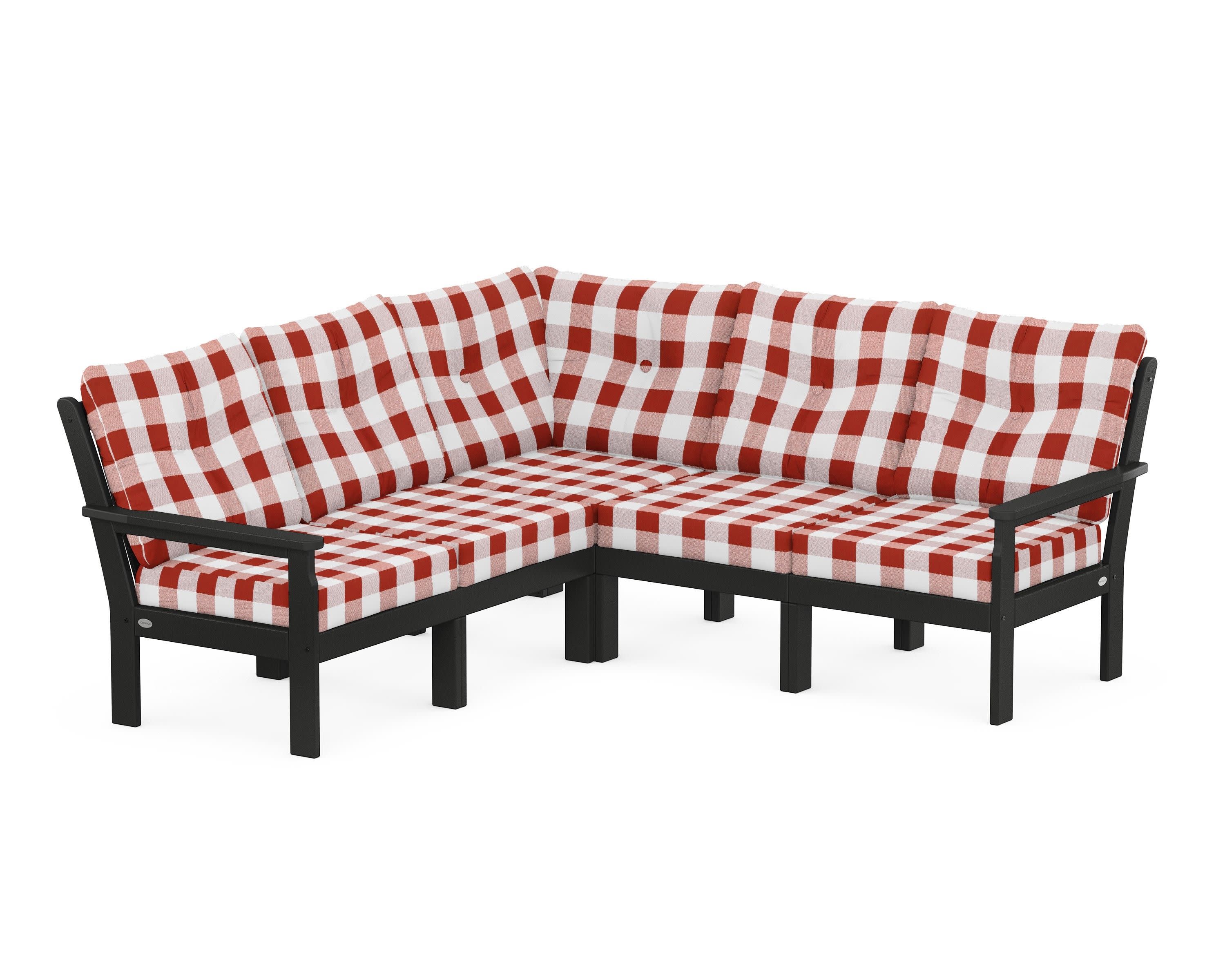 Vineyard 5-Piece Sectional in Black / Buffalo Plaid Crimson