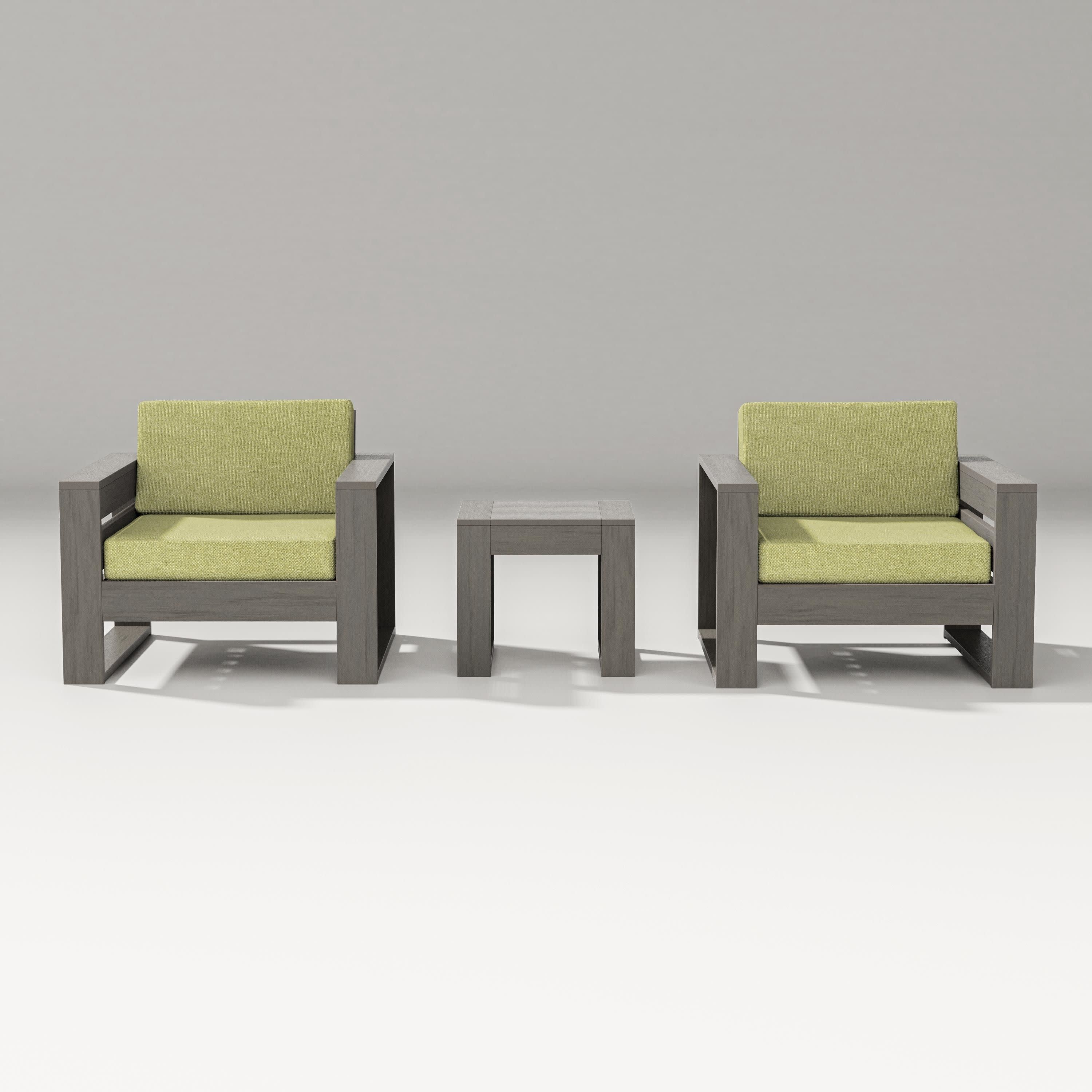 Latitude 3-Piece Lounge Chair Set in Driftwood / Chartreuse Boucle