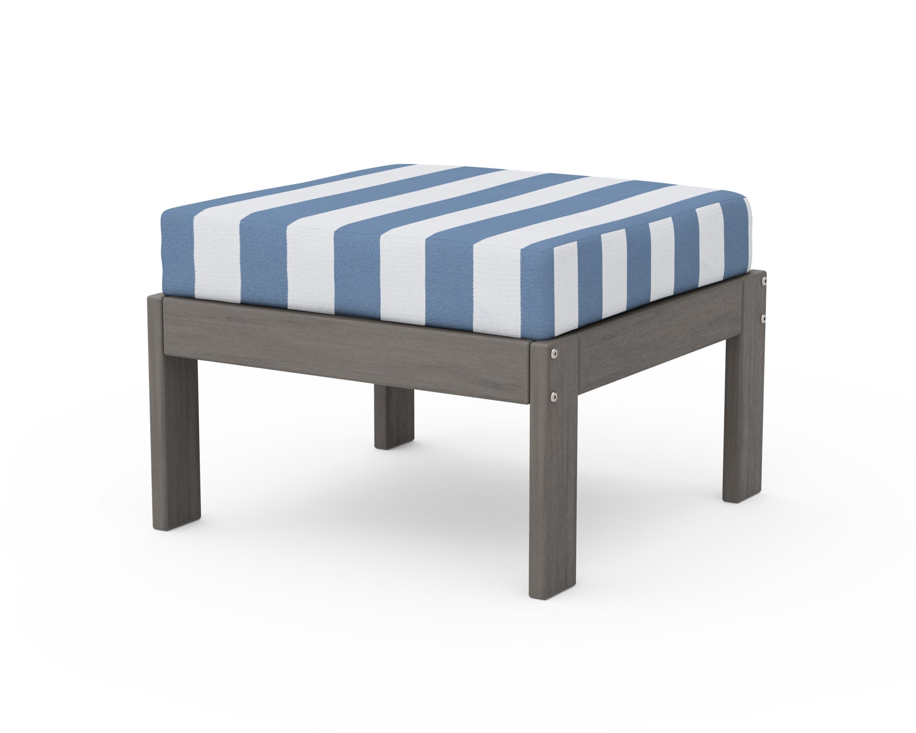 Vineyard Modular Ottoman in Driftwood / Cabana Stripe Sky Blue