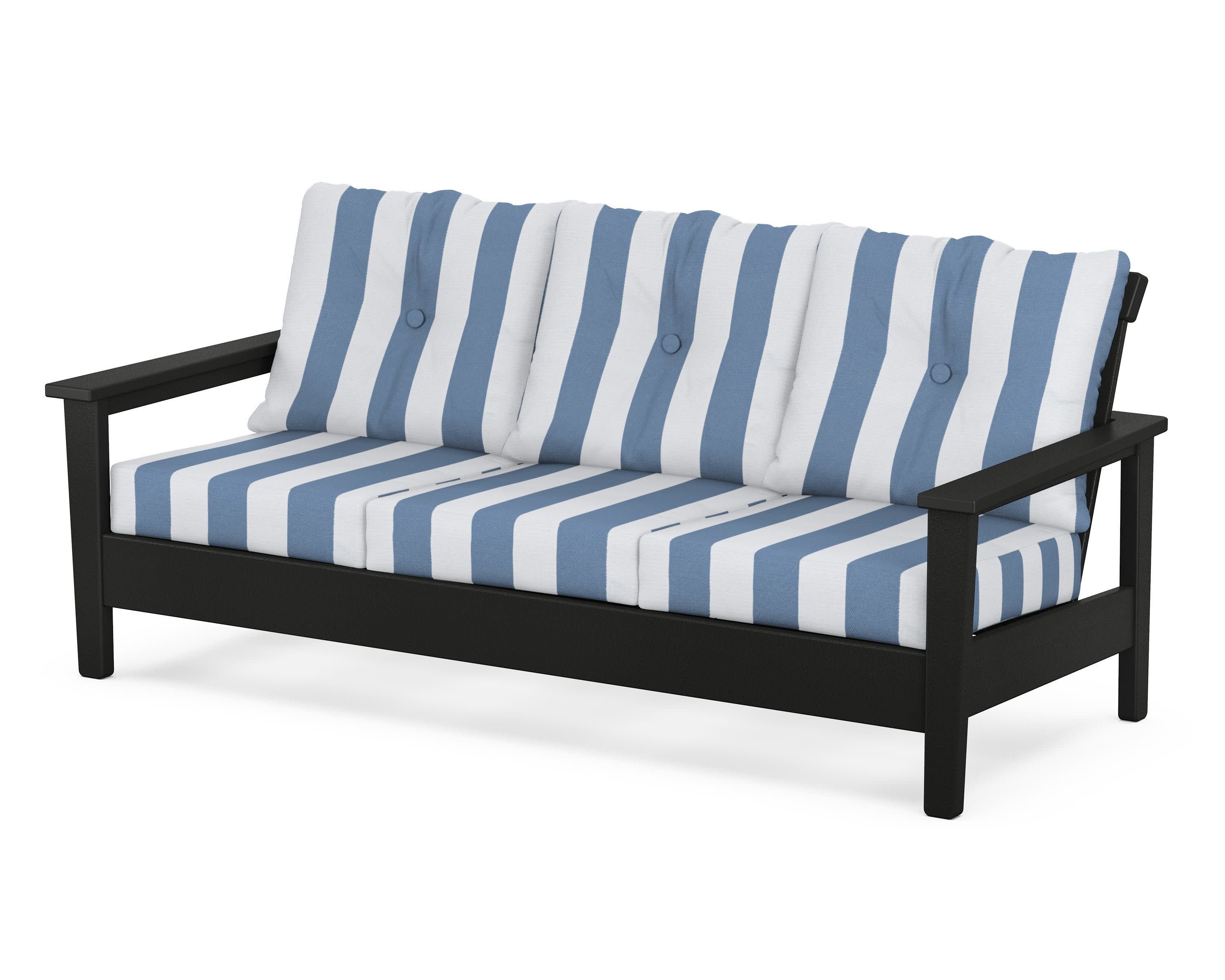 Prescott Deep Seating Sofa in Black / Cabana Stripe Sky Blue