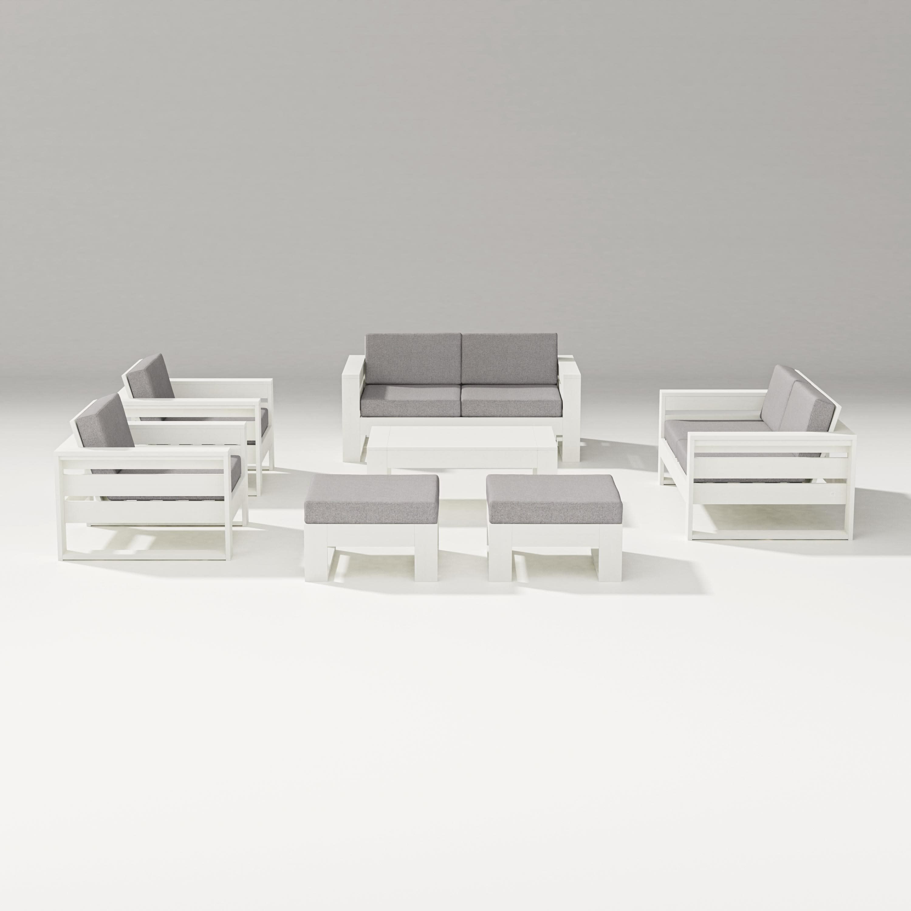 Latitude 7-Piece Lounge Loveseat Set in Vintage White / Grey Mist
