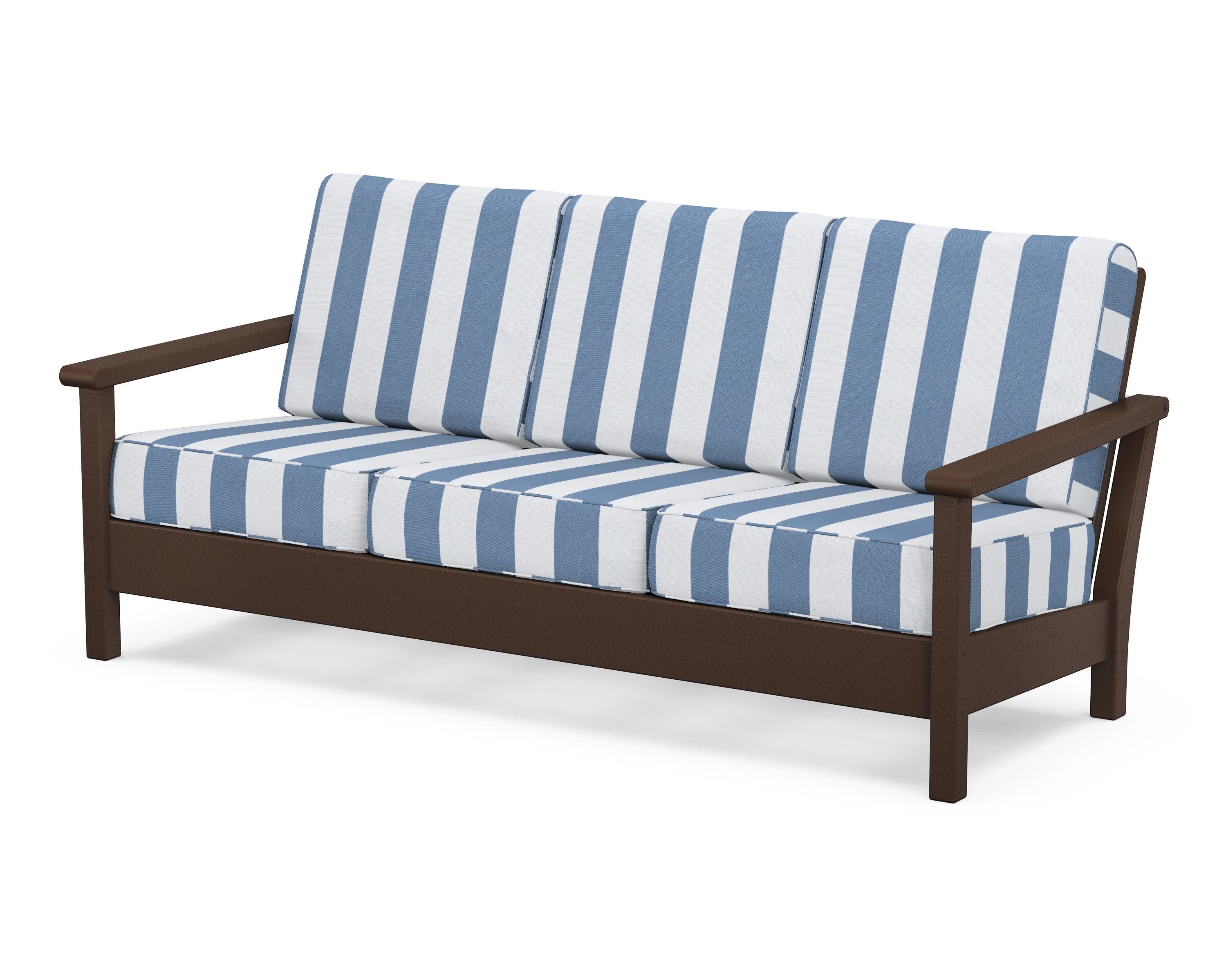 Harbour Deep Seating Sofa in Mahogany / Cabana Stripe Sky Blue