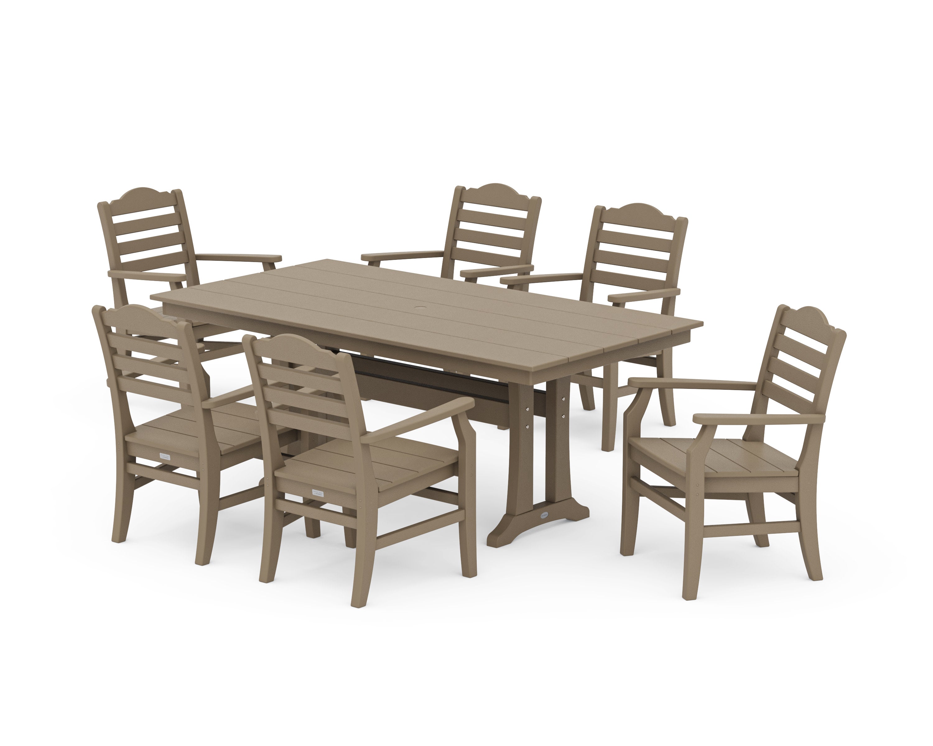 Savannah Arm Chair 7-Piece Farmhouse Dining Set with Trestle Legs in Vintage Sahara