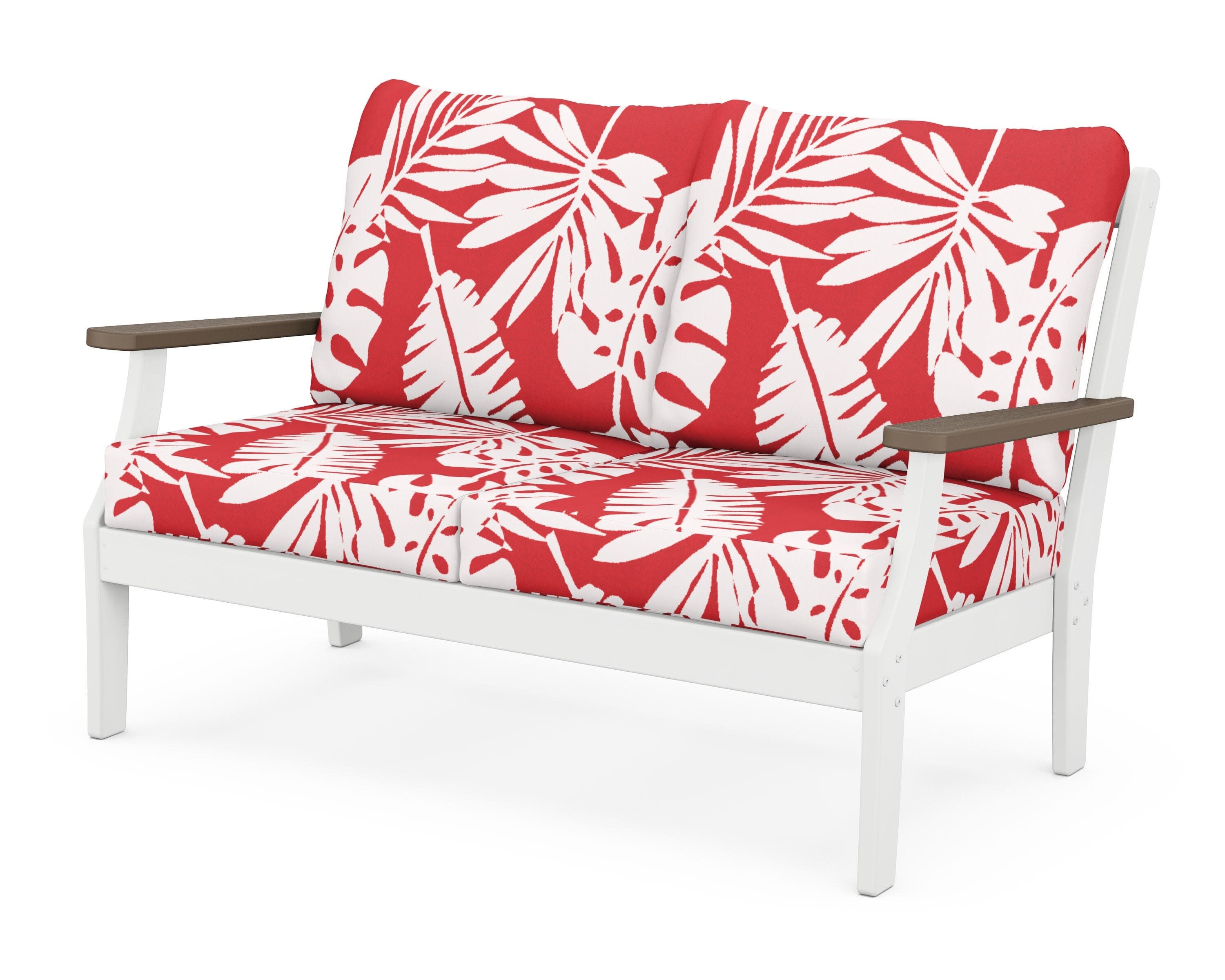 Braxton Deep Seating Loveseat in White / Kona / Leaf Crimson
