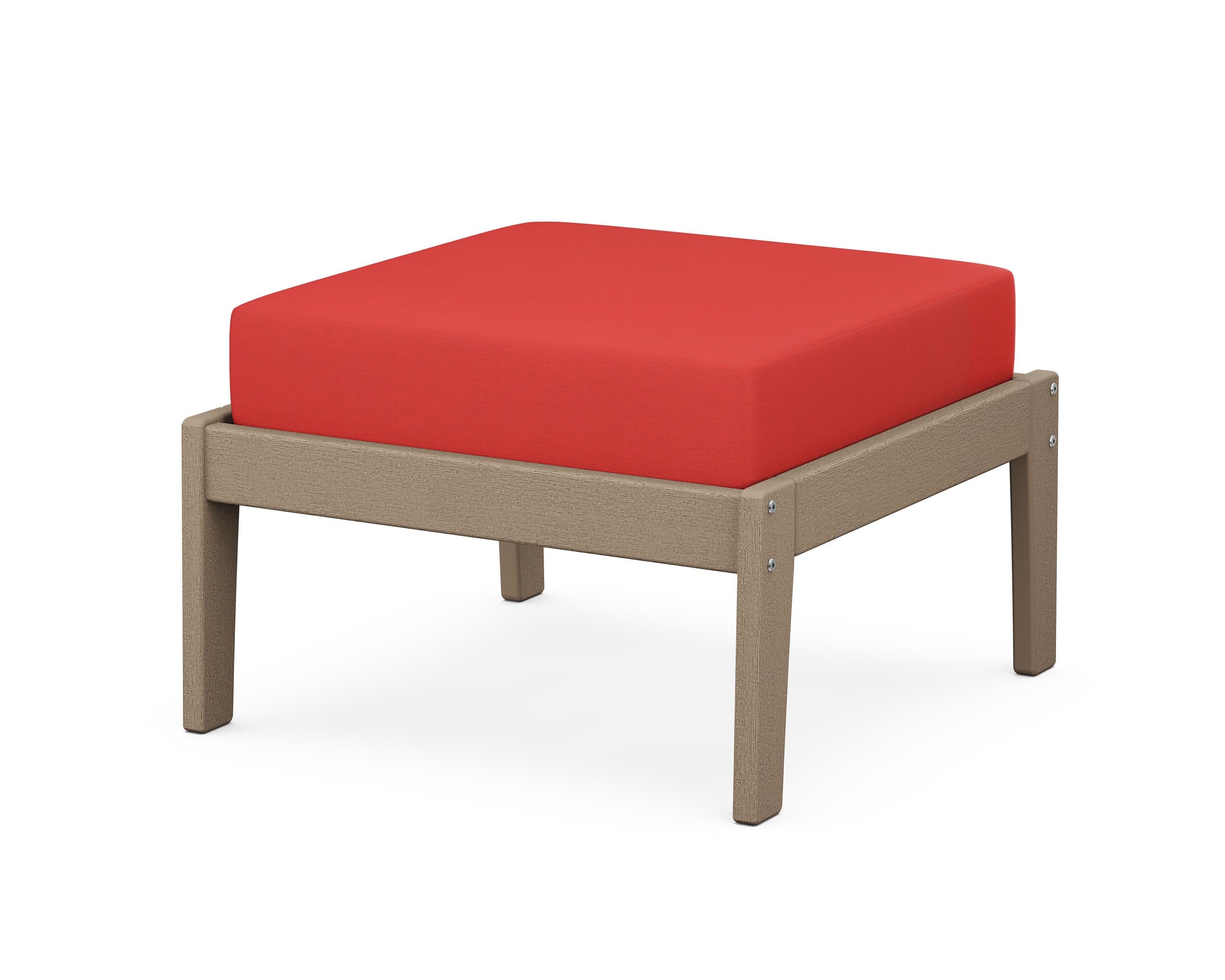 Deep Seating Ottoman in Vintage Sahara / Crimson Linen