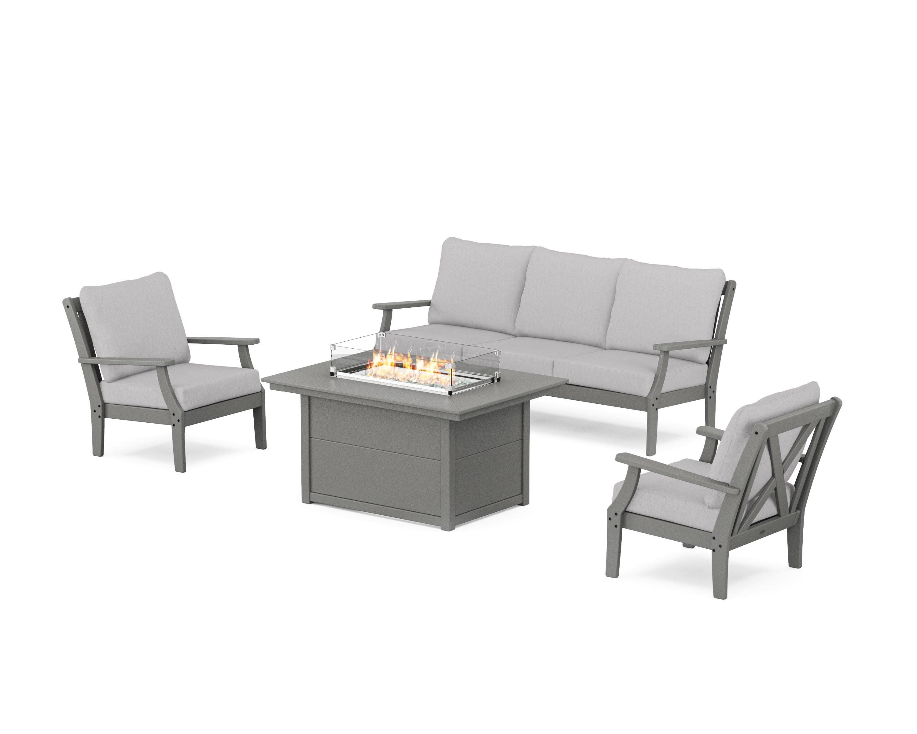 Braxton Deep Seating Fire Pit Table Set in Slate Grey / Granite