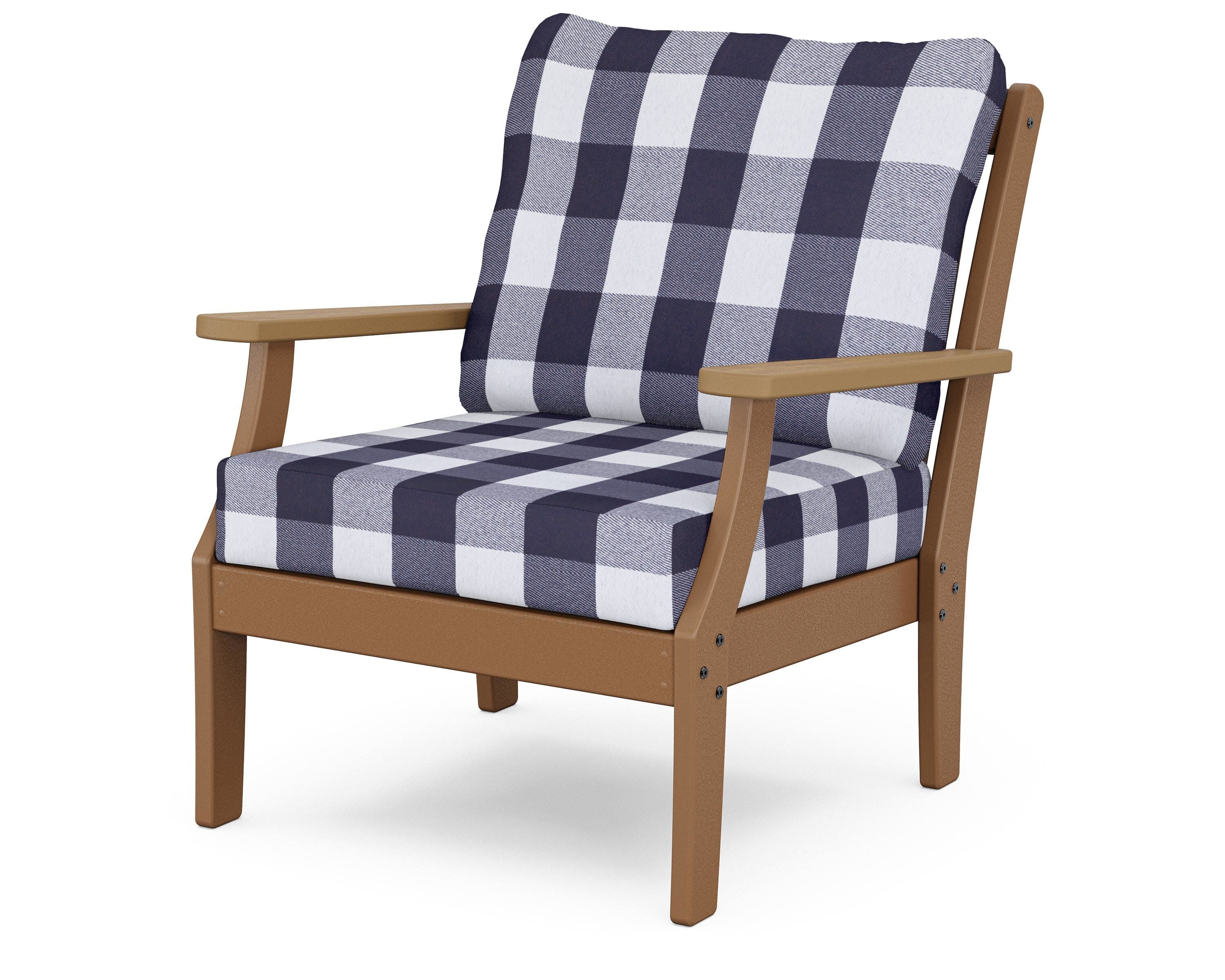 Braxton Deep Seating Chair in Teak / Natural / Buffalo Plaid Navy