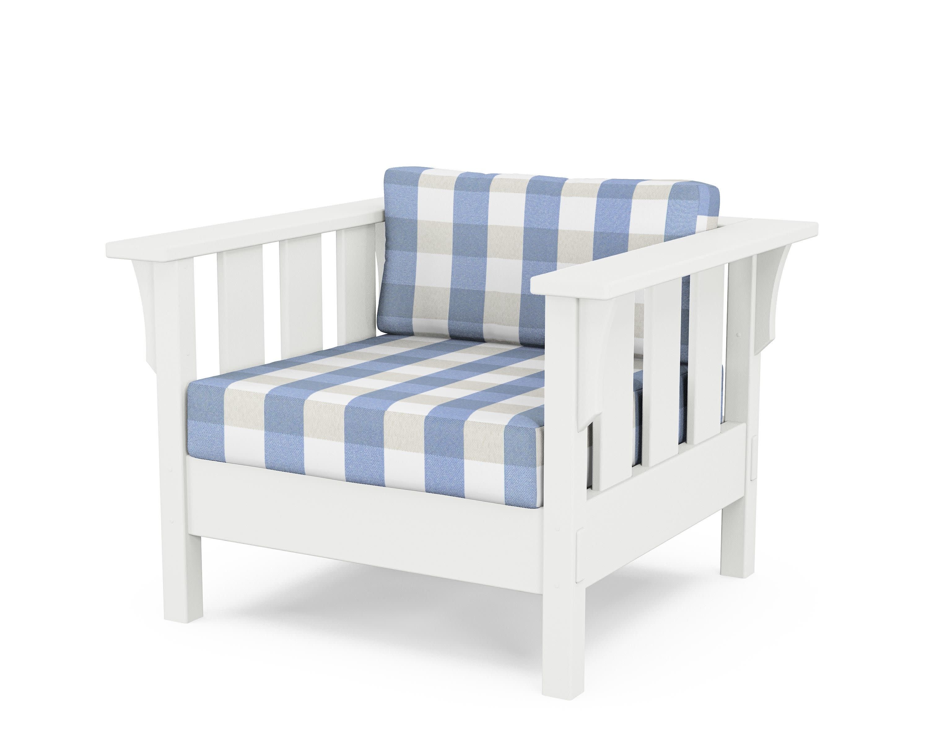Acadia Deep Seating Chair in White / Buffalo Plaid Sky Blue