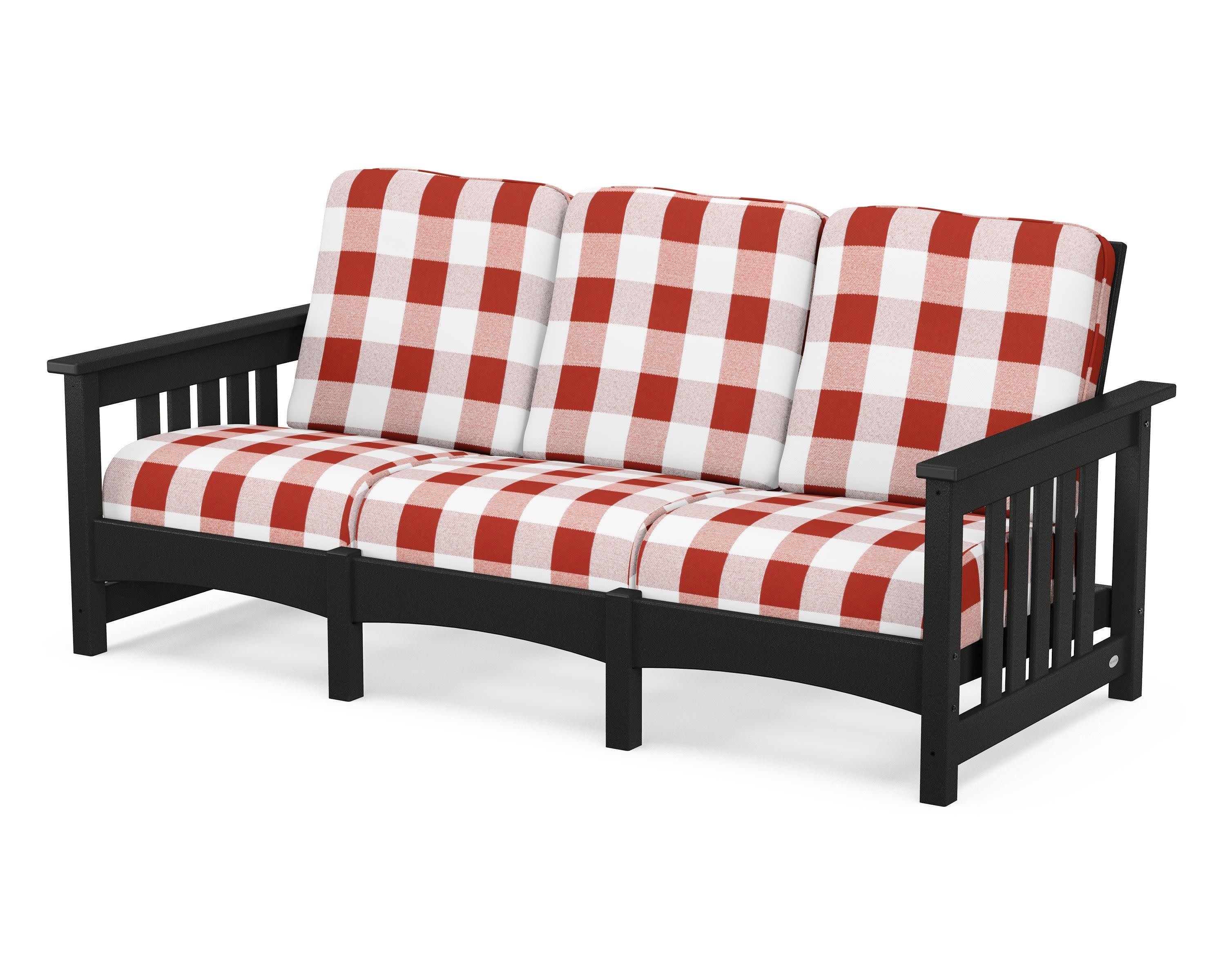 Club Mission Sofa in Black / Buffalo Plaid Crimson