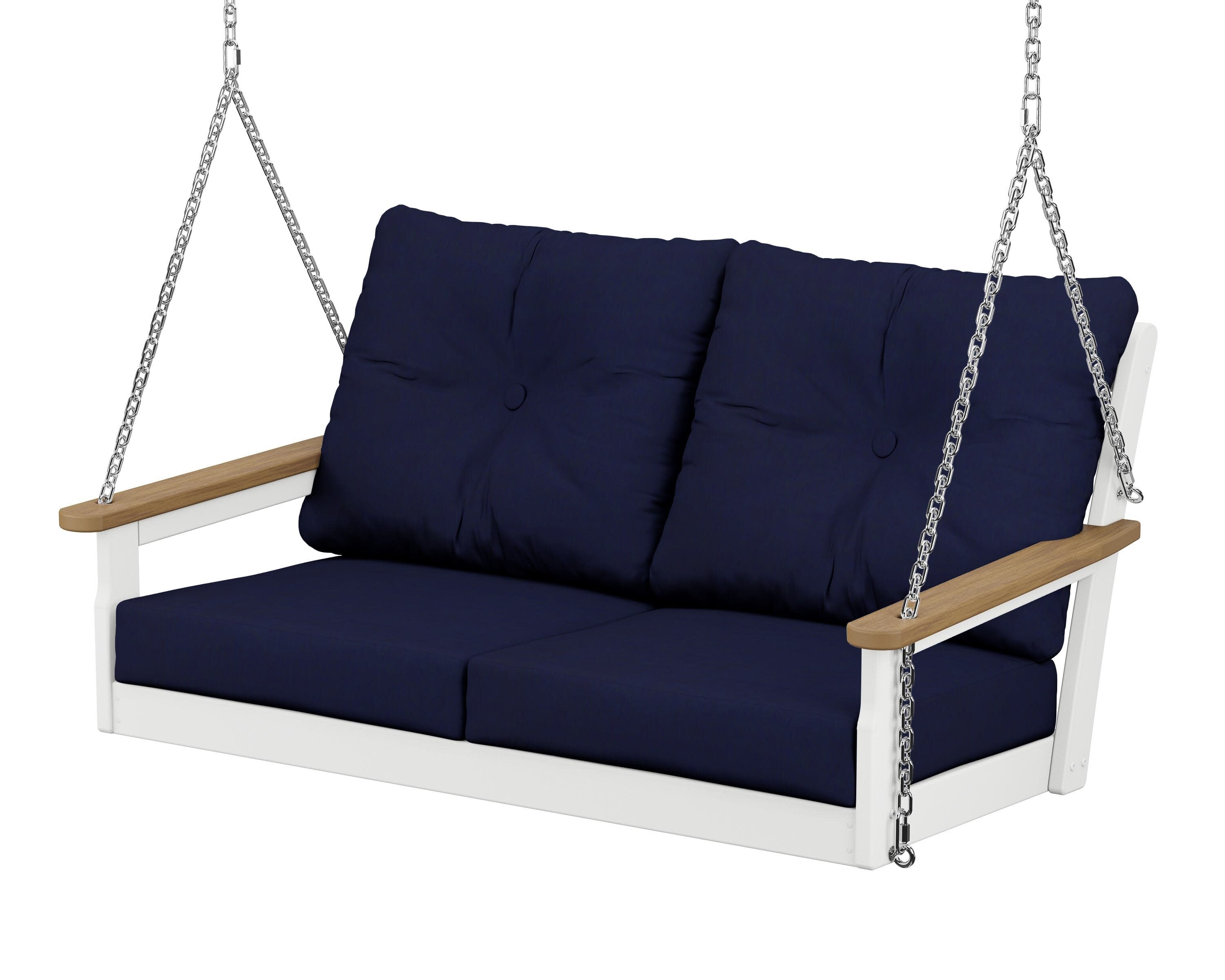 Vineyard Deep Seating Swing in White / Natural / Navy