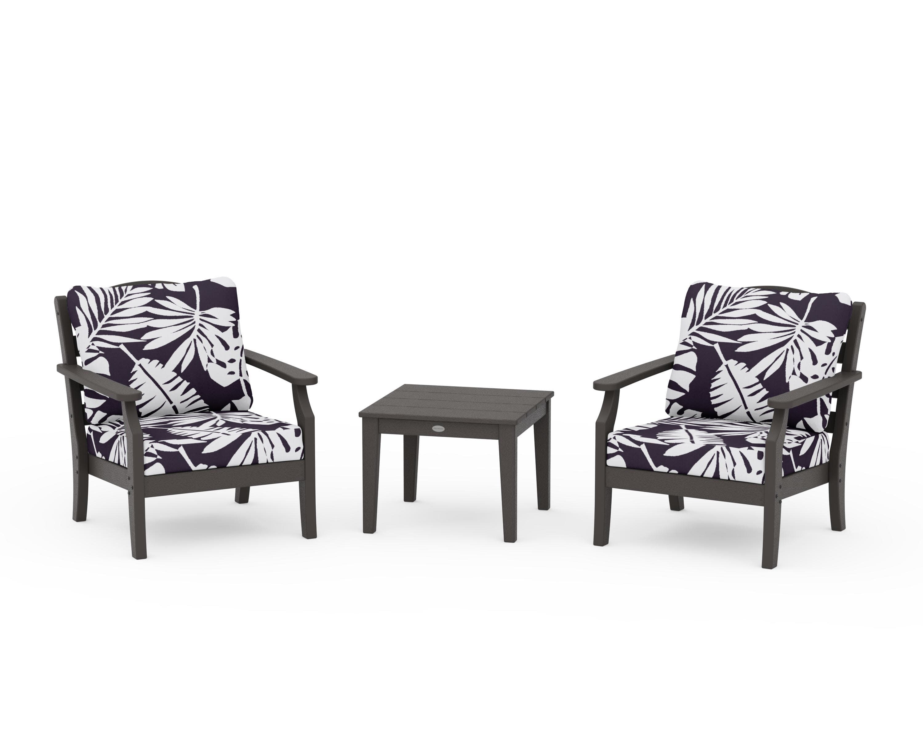 Savannah 3-Piece Deep Seating Set in Vintage Coffee / Leaf Navy