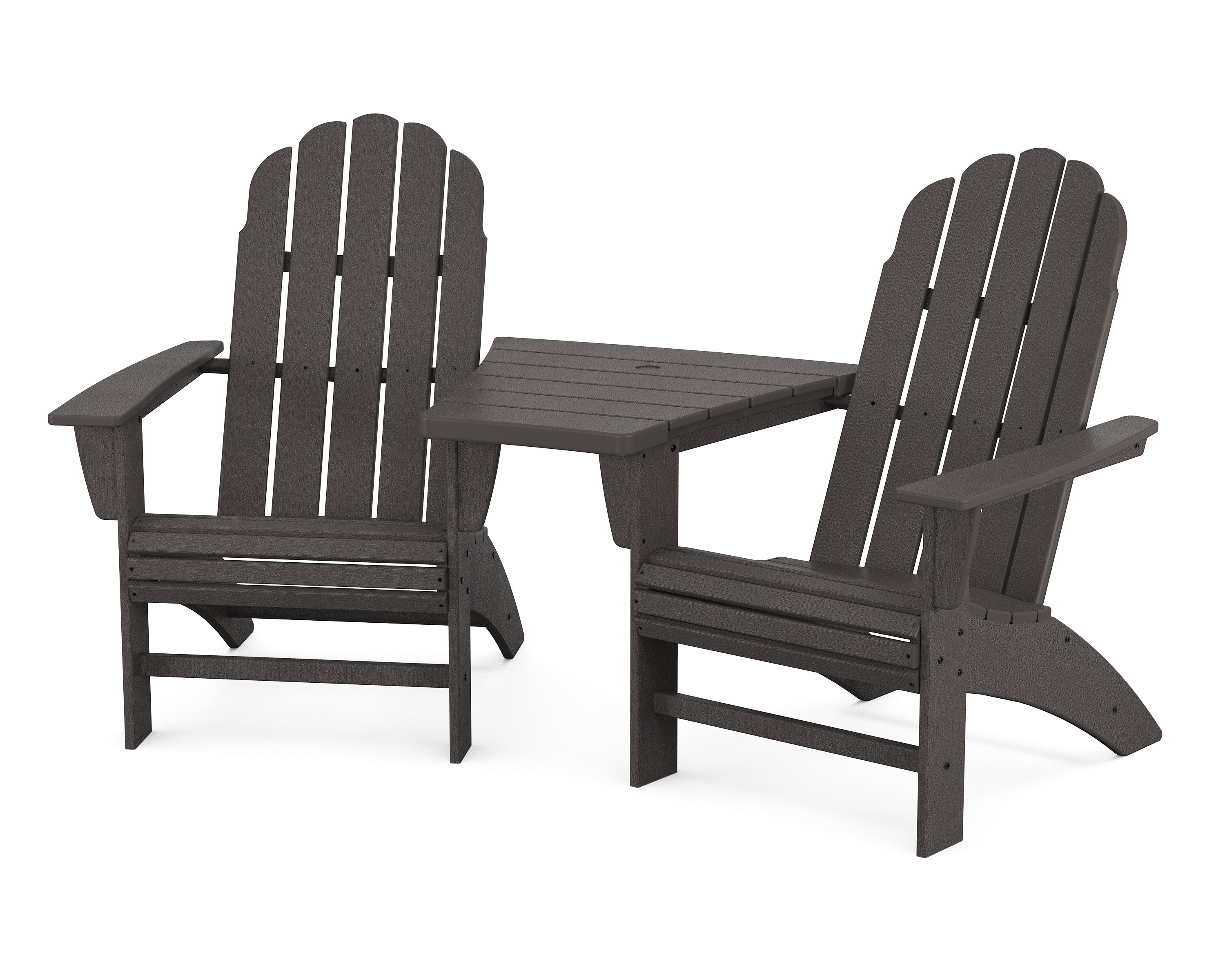 Vineyard 3-Piece Curveback Adirondack Set with Angled Connecting Table in Vintage Coffee