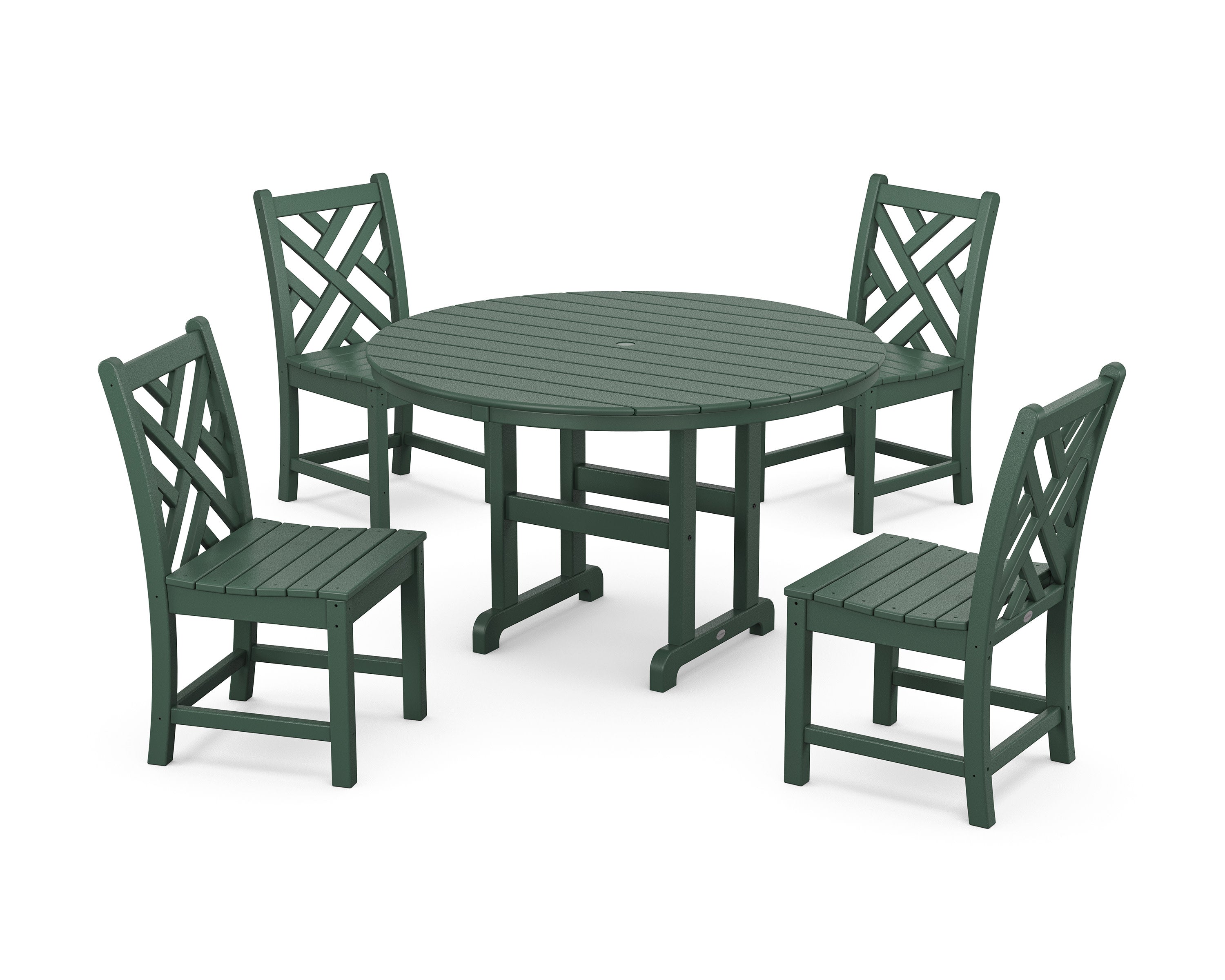 Chippendale 5-Piece Round Farmhouse Side Chair Dining Set in Green