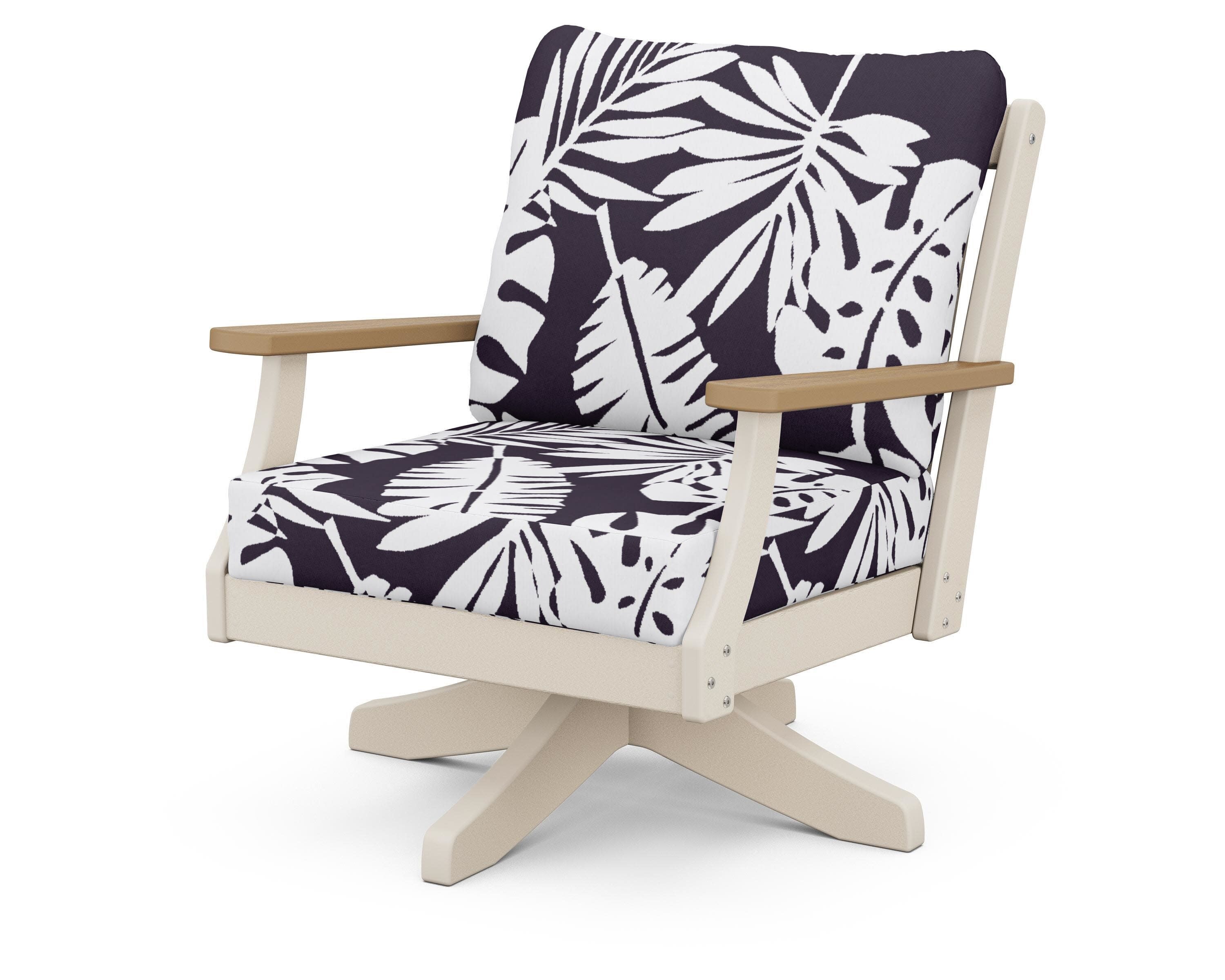 Braxton Deep Seating Swivel Chair in Sand / Natural / Leaf Navy