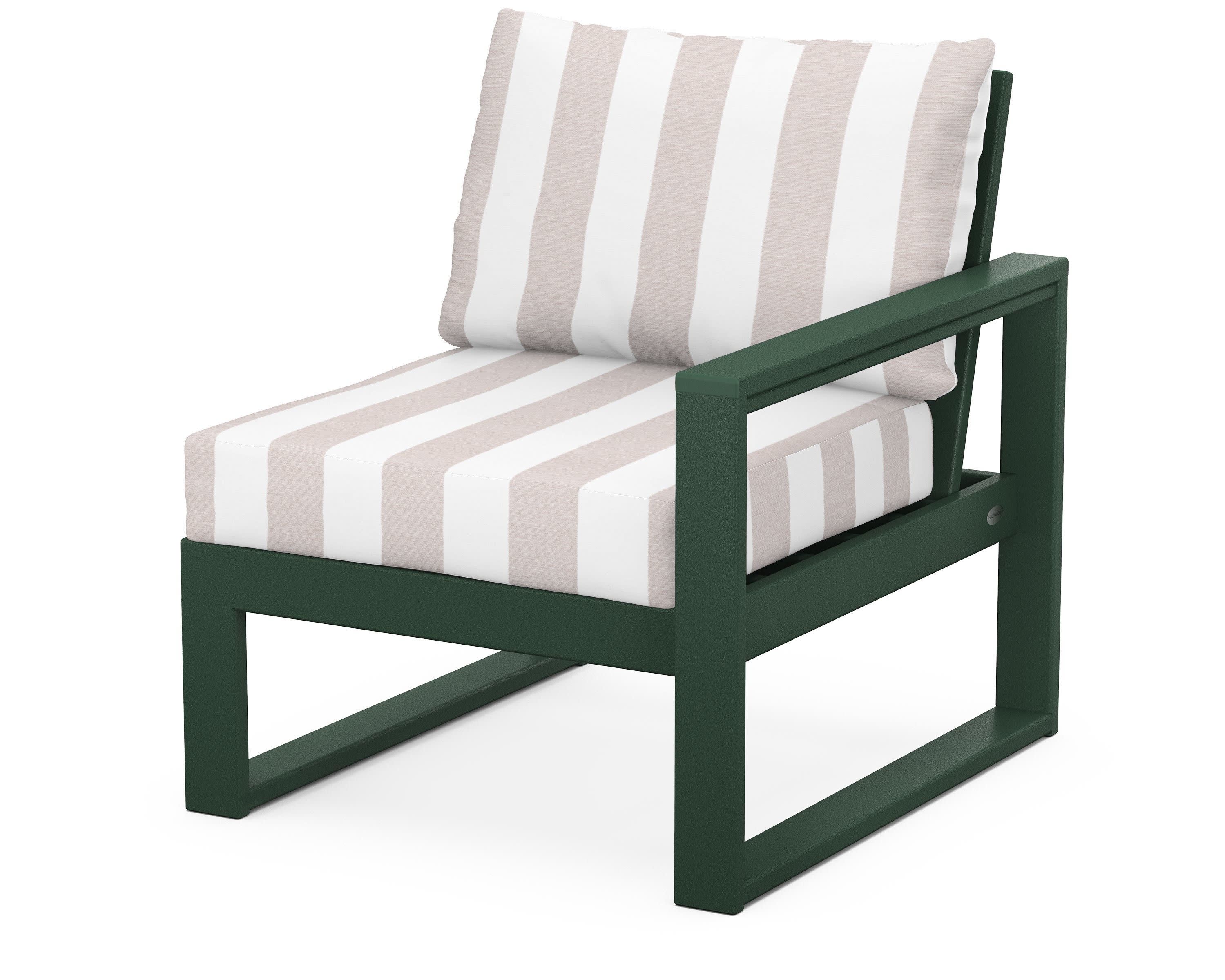EDGE Modular Right Arm Chair in Green / Cabana Stripe Dune Burlap