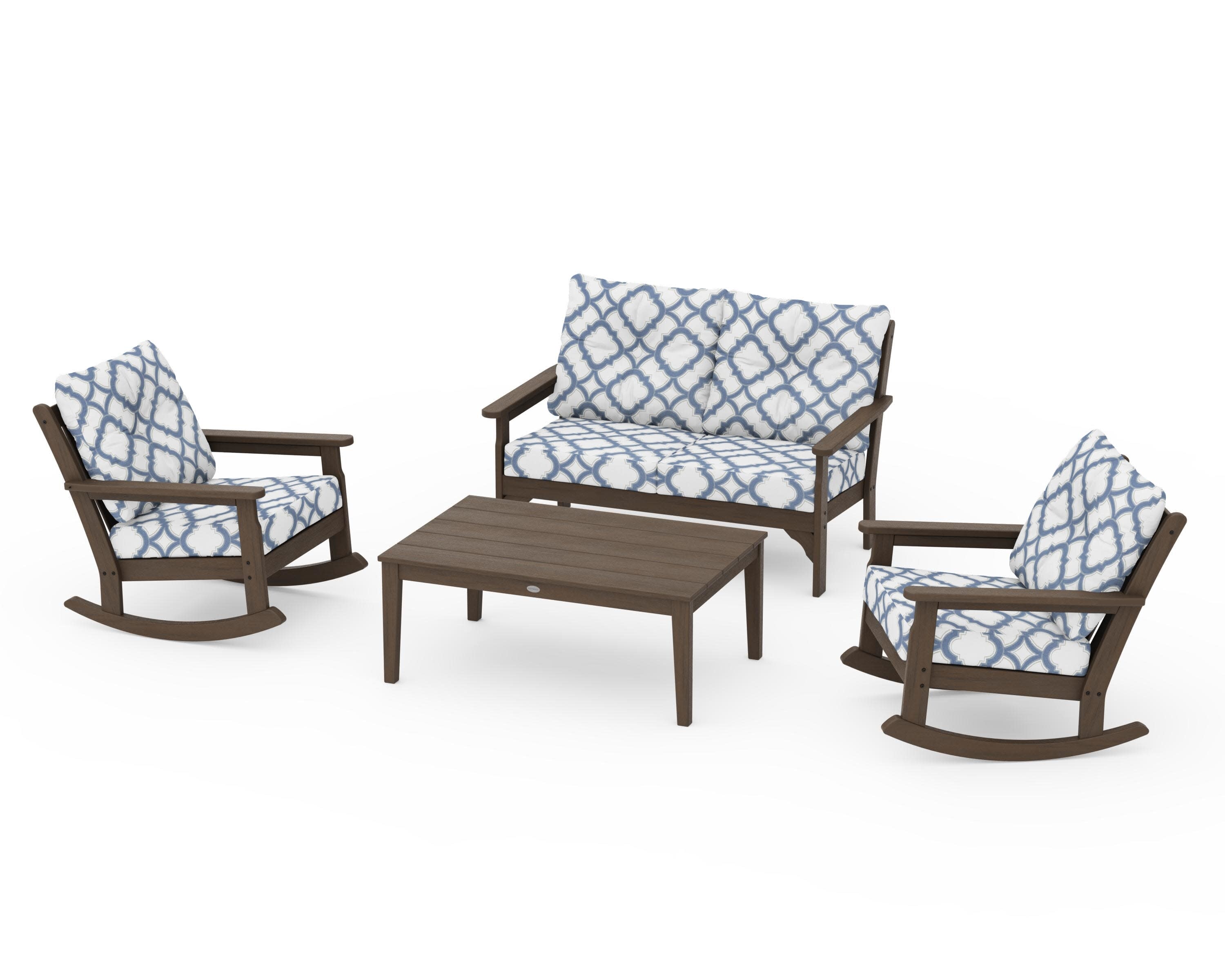 Vineyard 4-Piece Deep Seating Rocking Chair Set in Kona / Trellis Sky Blue