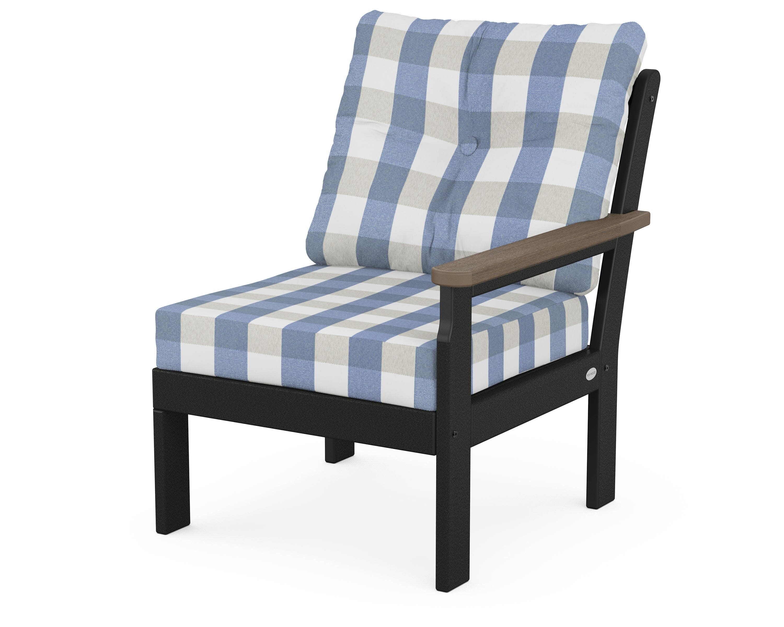 Vineyard Modular Right Arm Chair in Black / Kona / Buffalo Plaid Sky Blue