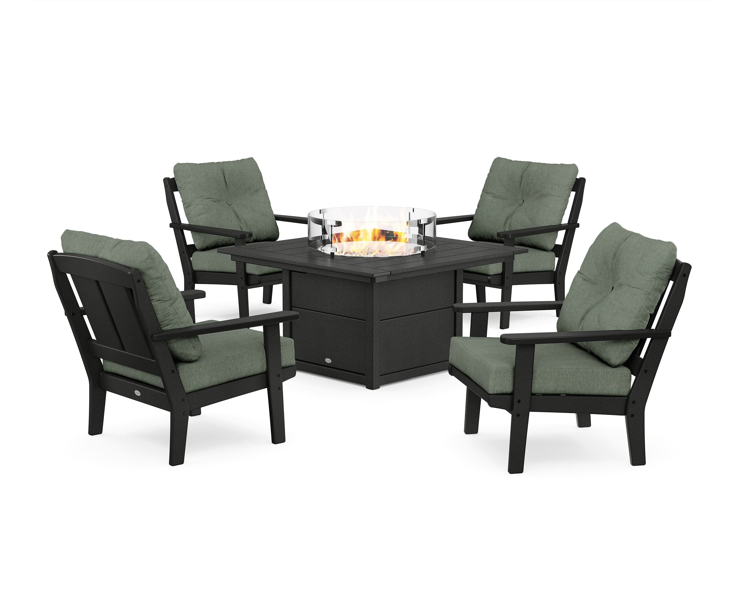 Mission 5-Piece Deep Seating Set with Fire Pit Table in Black / Cast Sage
