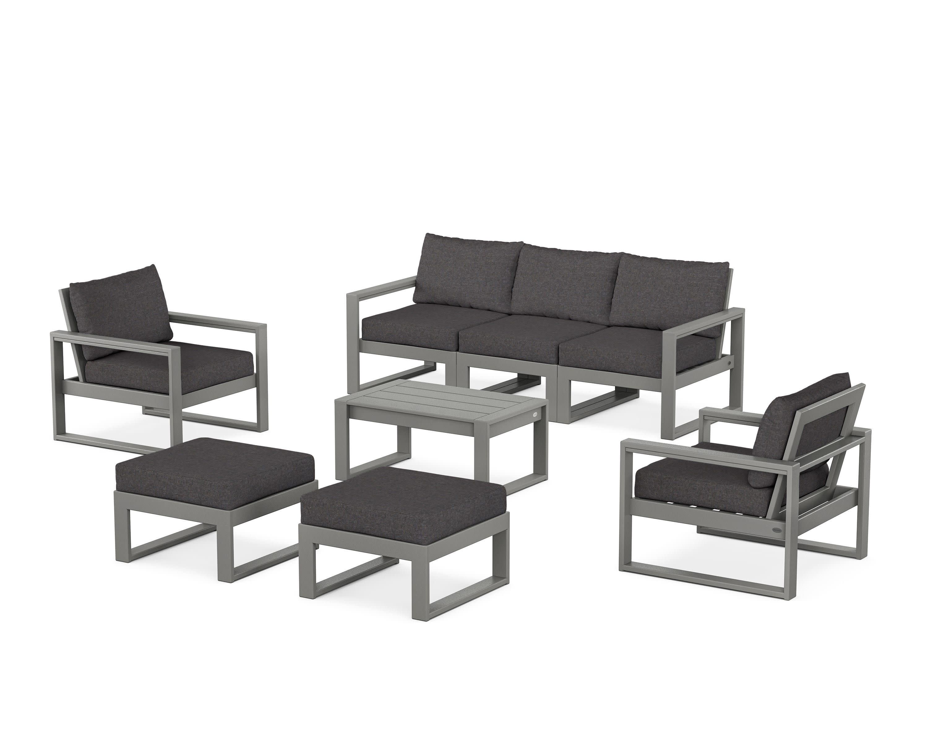 EDGE Sectional 8-Piece Lounge Sofa Set in Slate Grey / Ash Charcoal