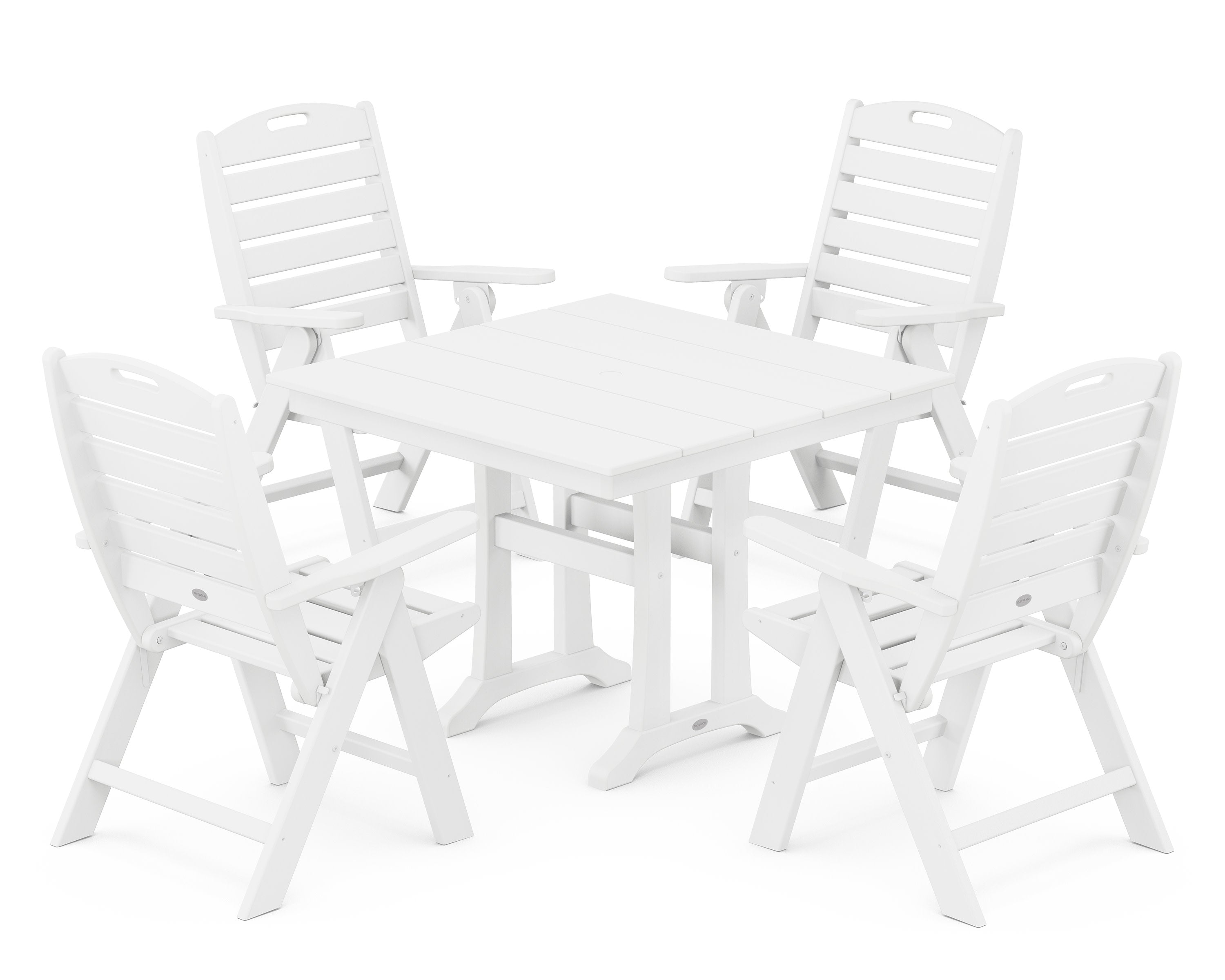 Nautical Folding Highback Chair 5-Piece Farmhouse Trestle Dining Set in White