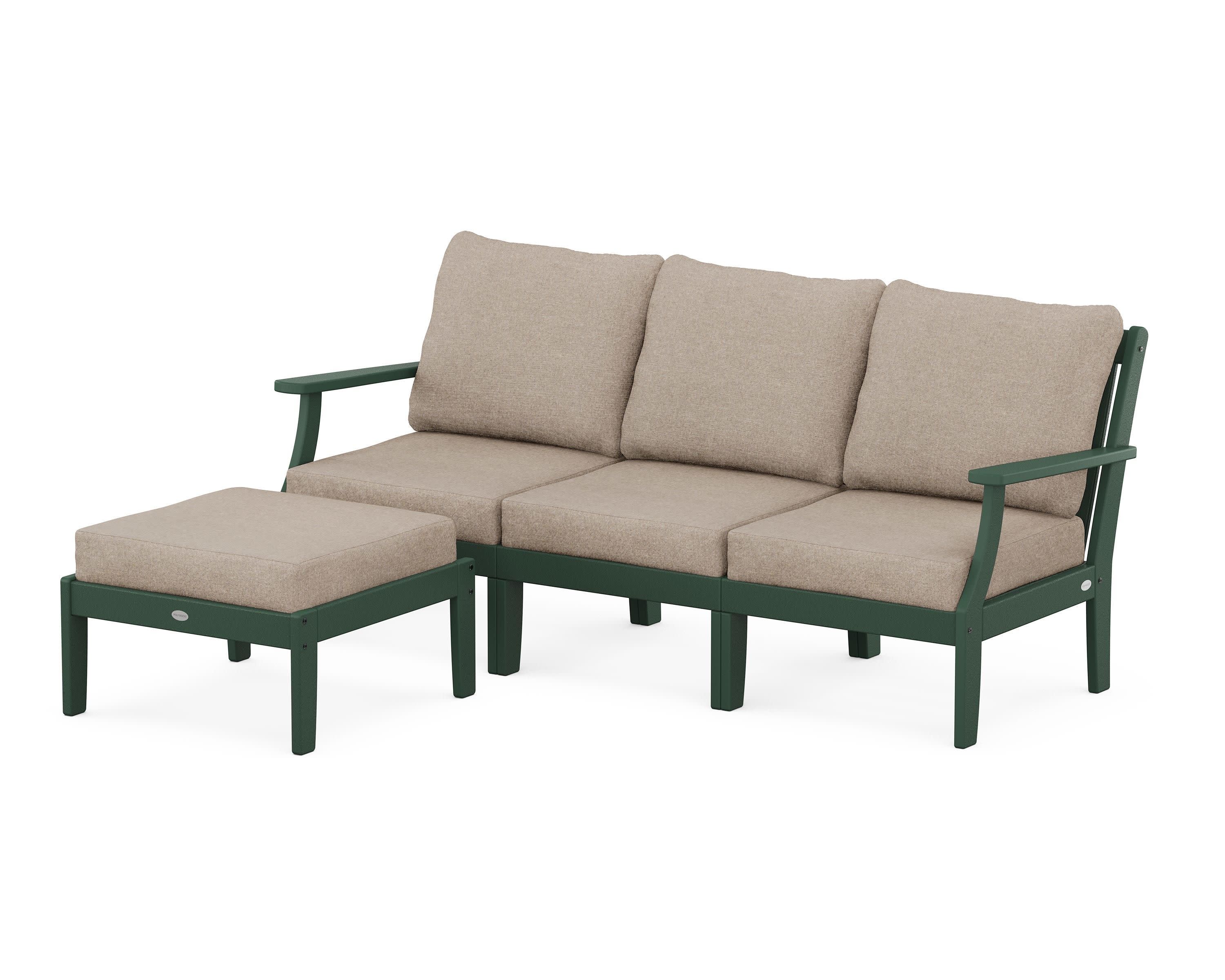 Braxton Modular 4-Piece Deep Seating Set with Ottoman in Green / Spiced Burlap