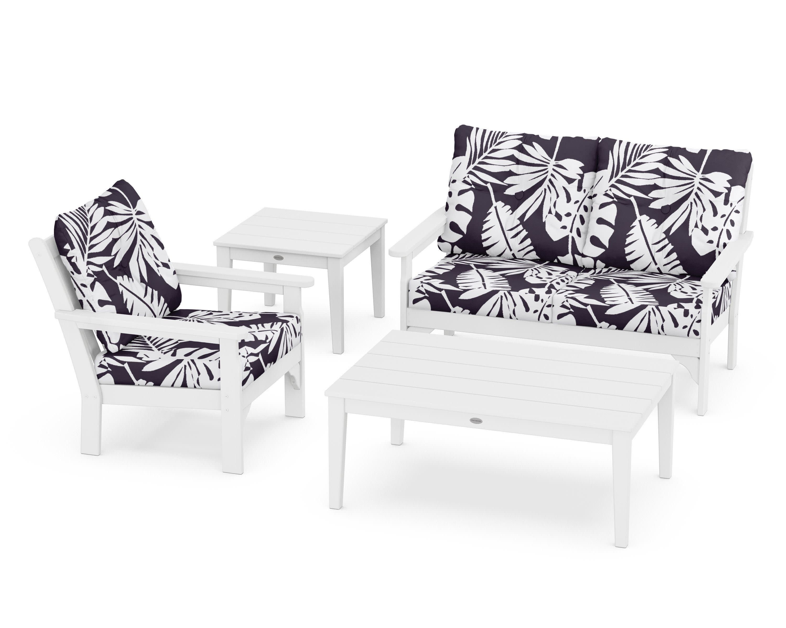 Vineyard 4-Piece Deep Seating Set in White / Leaf Navy