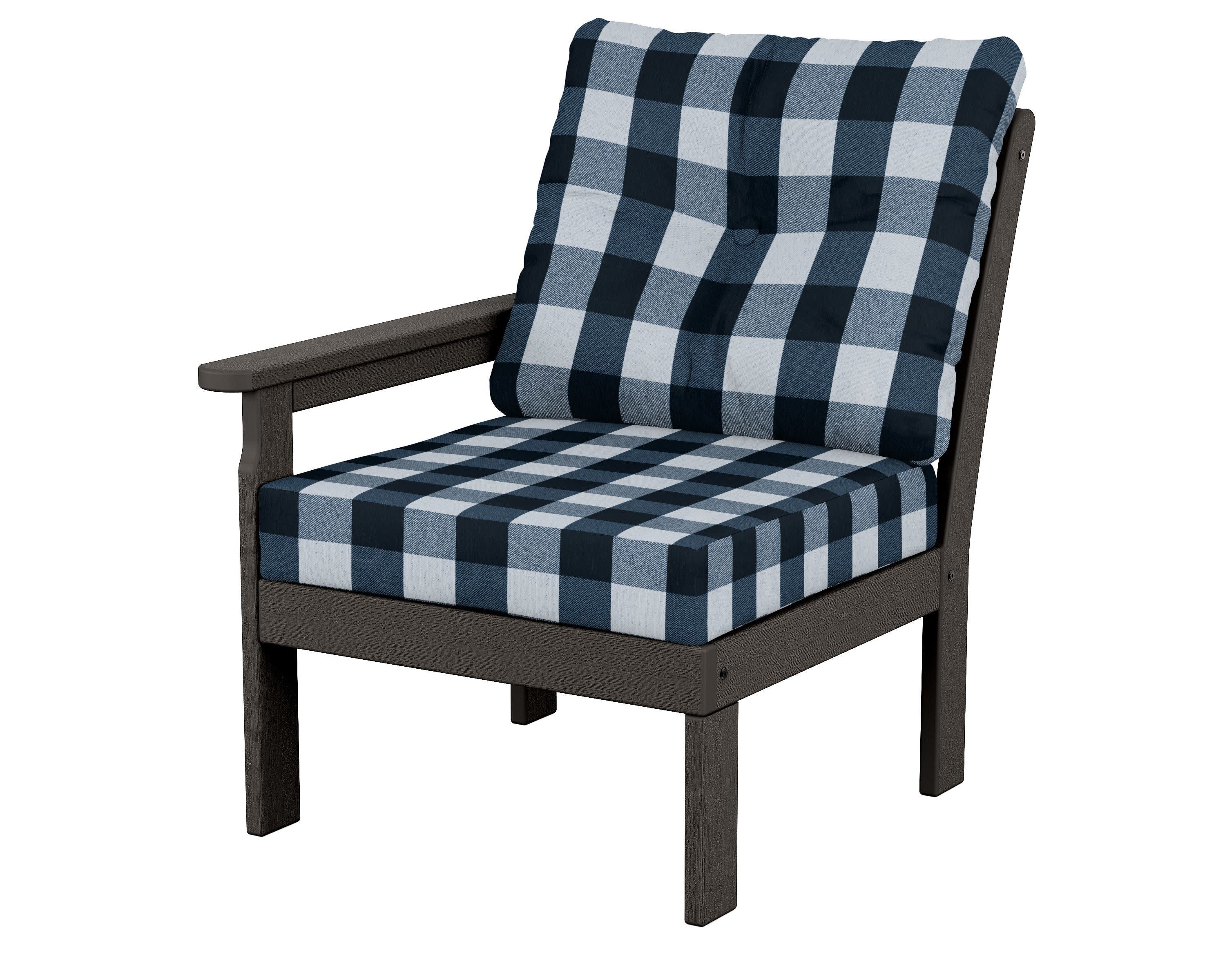 Vineyard Modular Left Arm Chair in Vintage Coffee / Buffalo Plaid Marine Indigo