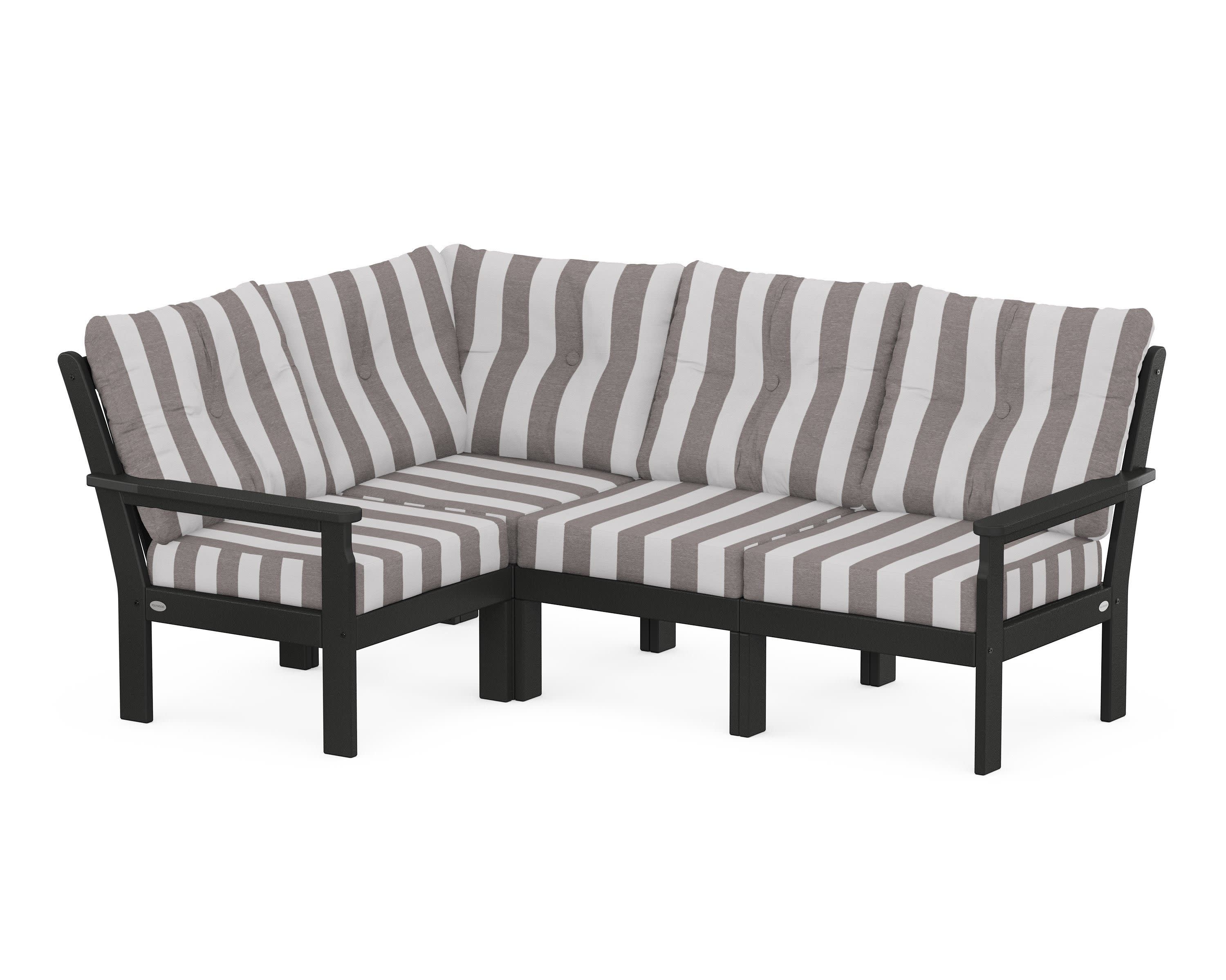 Vineyard 4-Piece Sectional in Black / Cabana Stripe Grey Mist