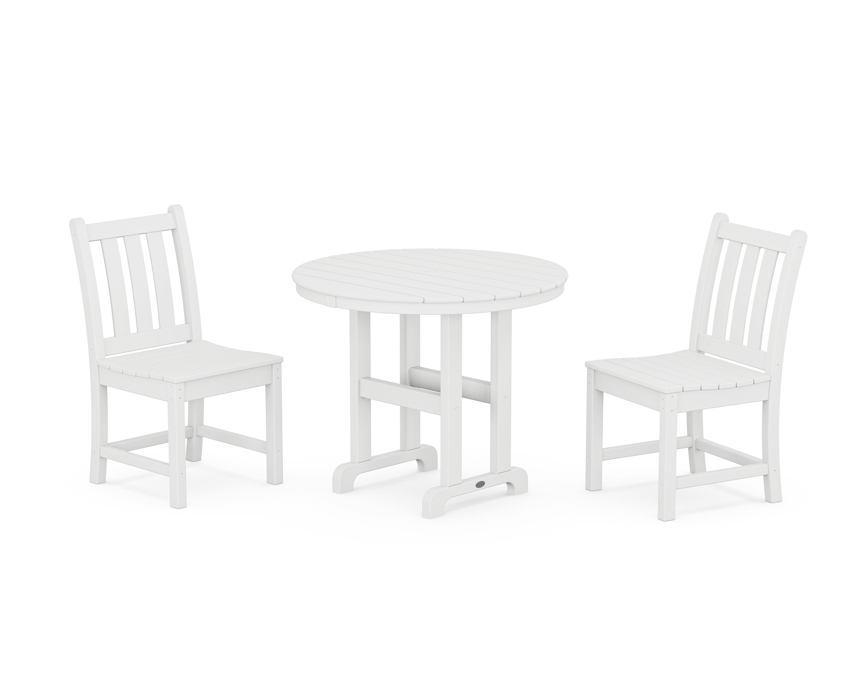 Traditional Garden Side Chair 3-Piece Round Dining Set in White