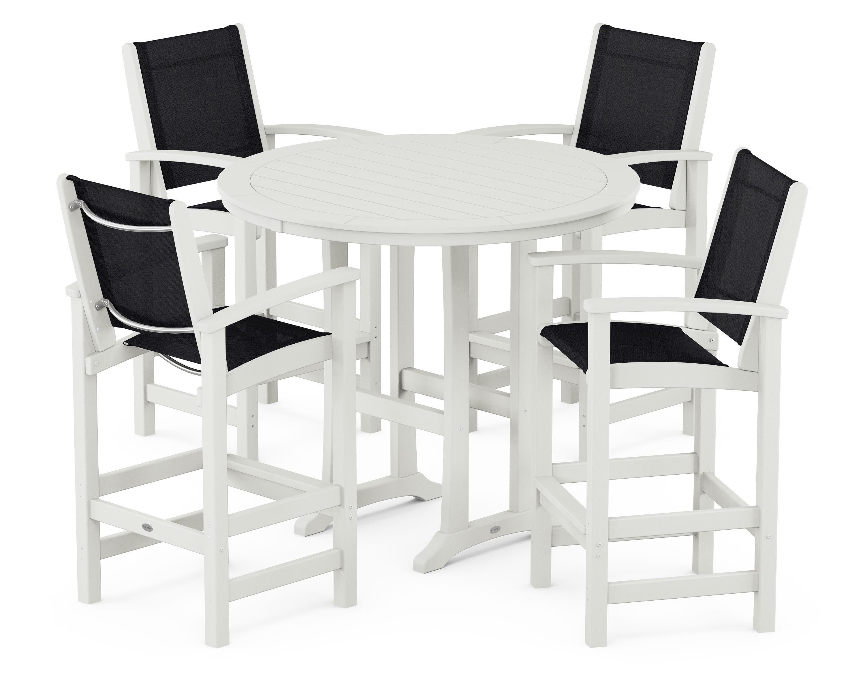 Coastal 5-Piece Nautical Trestle Bar Set in Vintage White / Black Sling