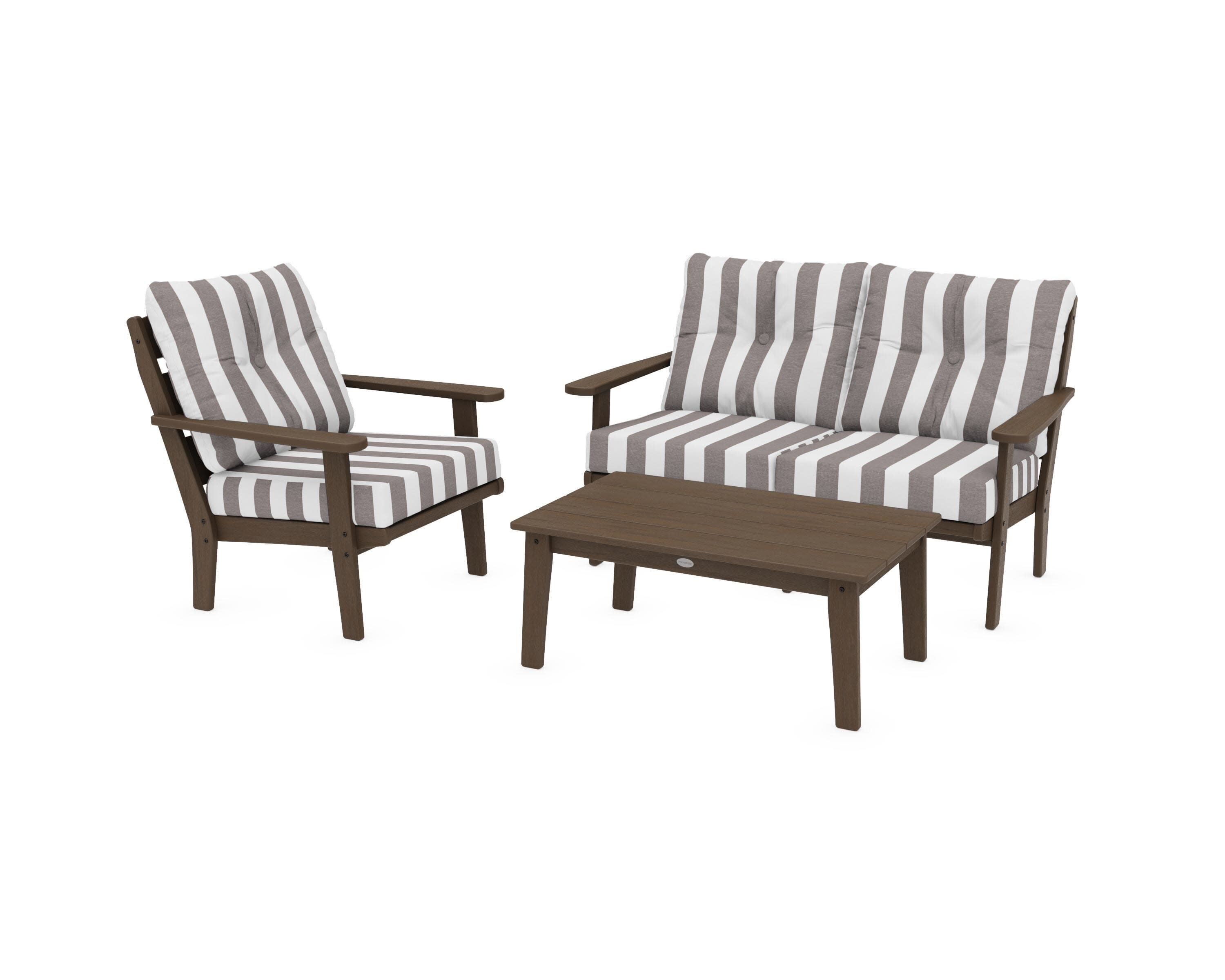Lakeside 3-Piece Deep Seating Set in Kona / Cabana Stripe Grey Mist