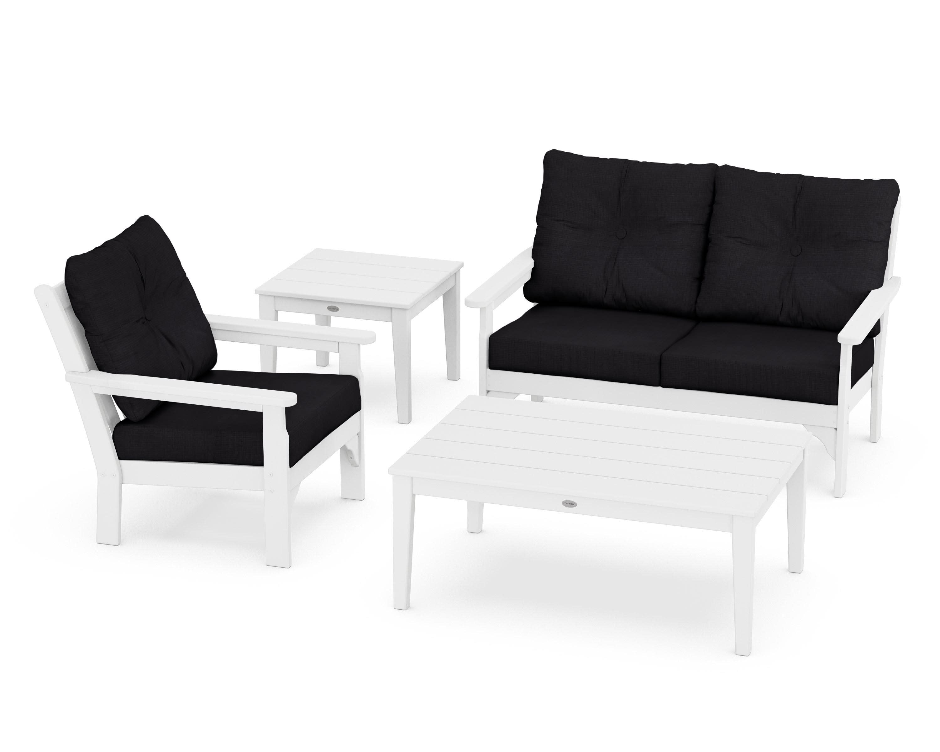 Vineyard 4-Piece Deep Seating Set in White / Midnight Linen