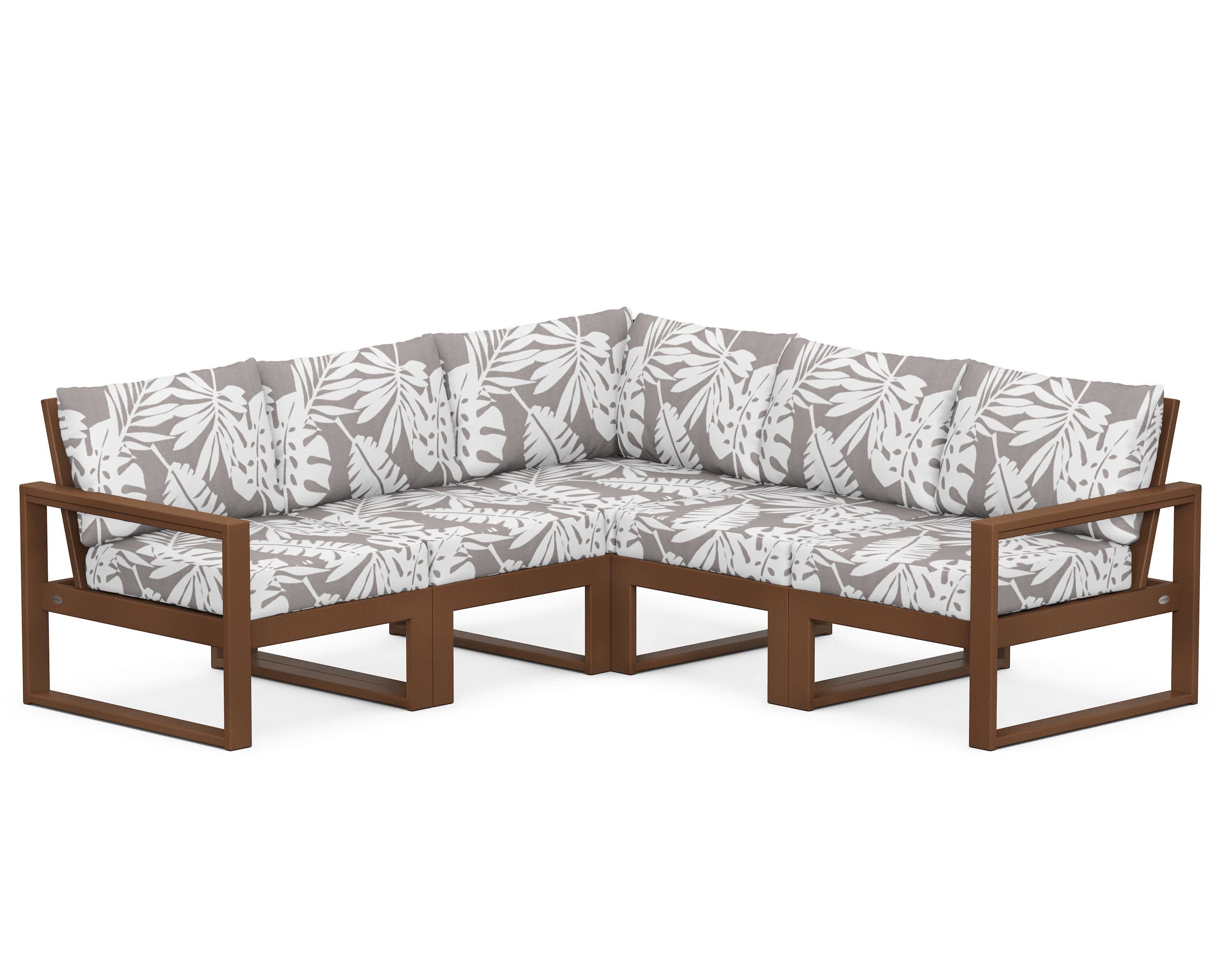 EDGE 5-Piece Modular Deep Seating Set in Teak / Leaf Grey Mist