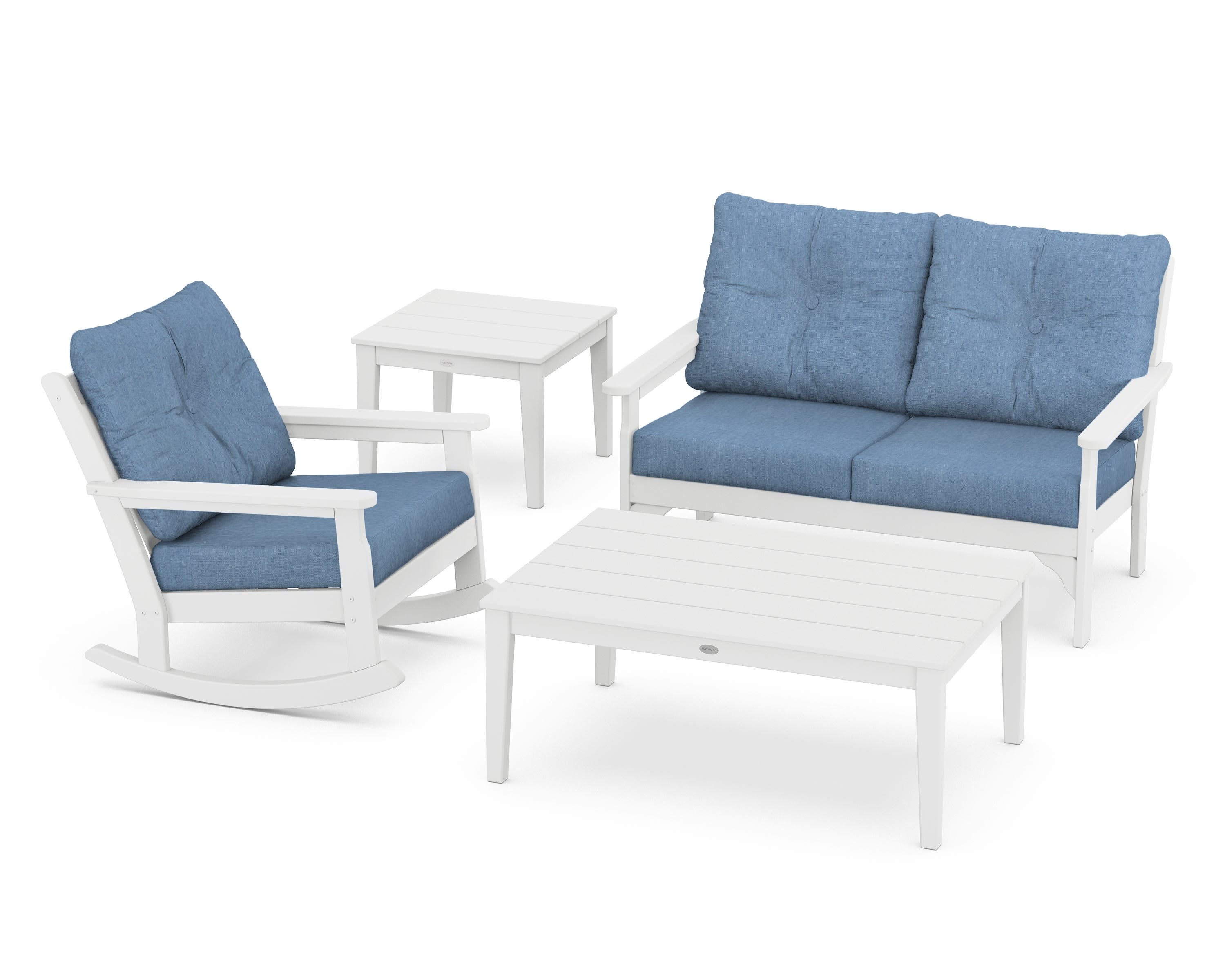Vineyard 4-Piece Deep Seating Rocker Set in White / Sky Blue