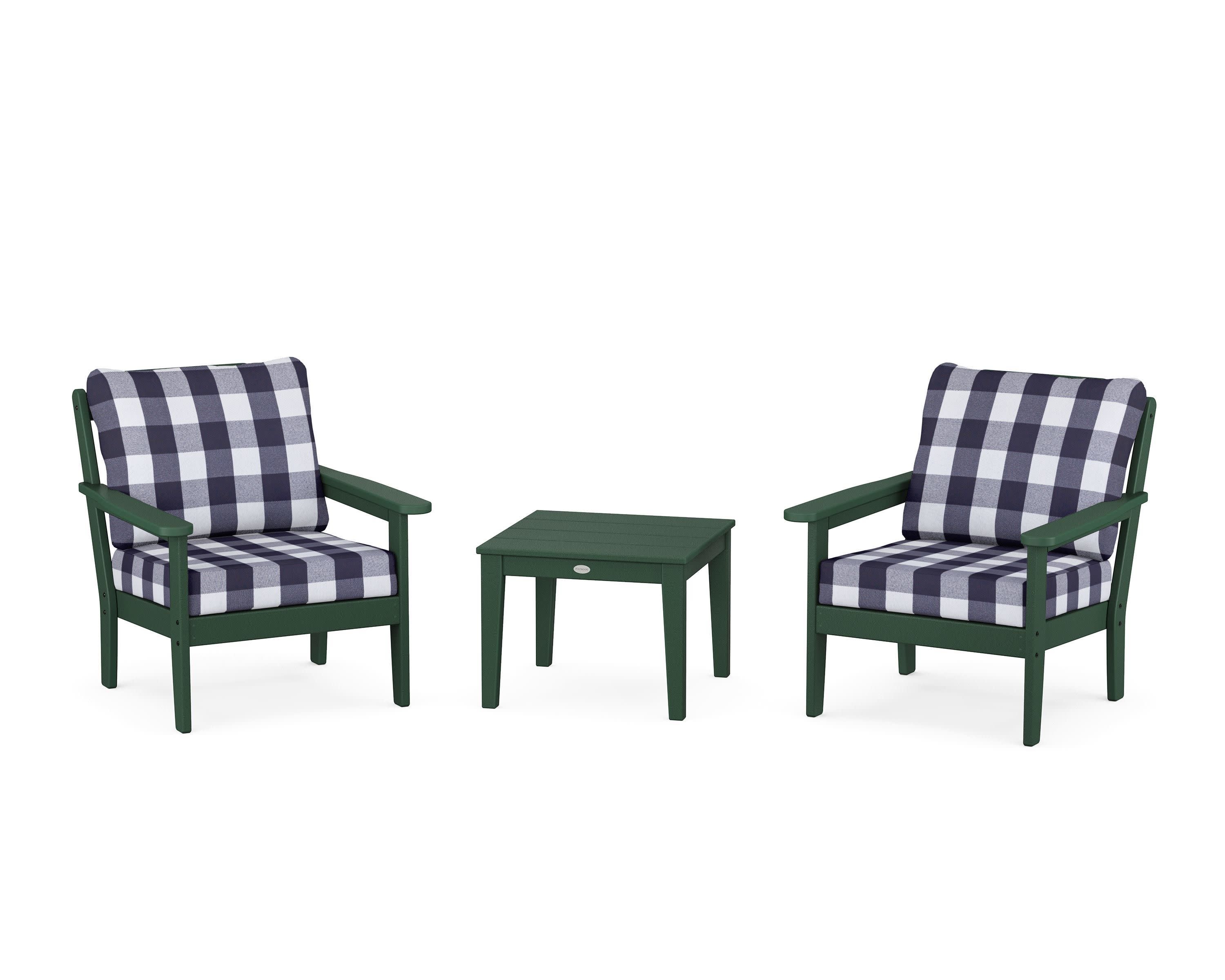 Cottage 3-Piece Deep Seating Set in Green / Buffalo Plaid Navy