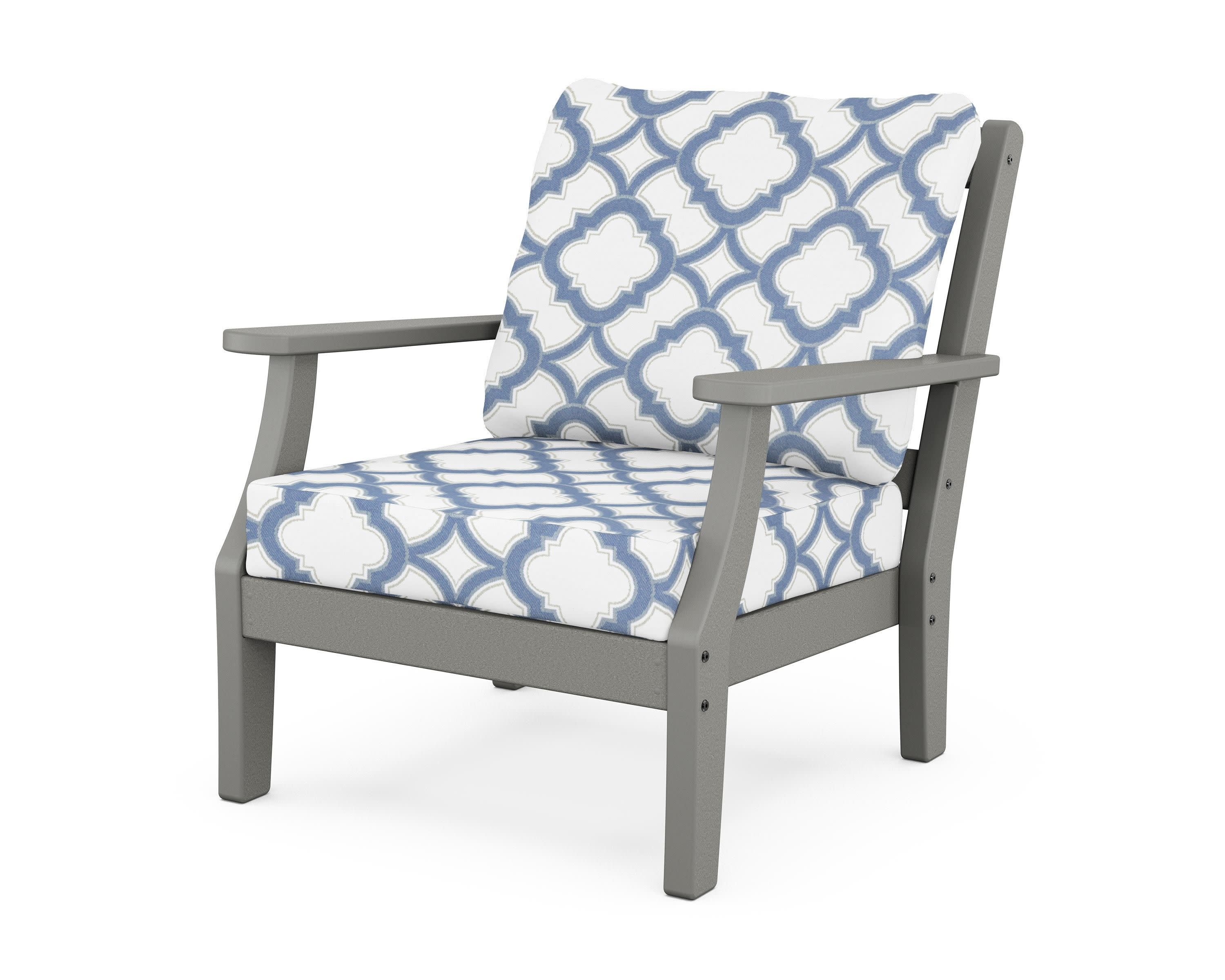 Chinoiserie Deep Seating Chair in Slate Grey / Trellis Sky Blue