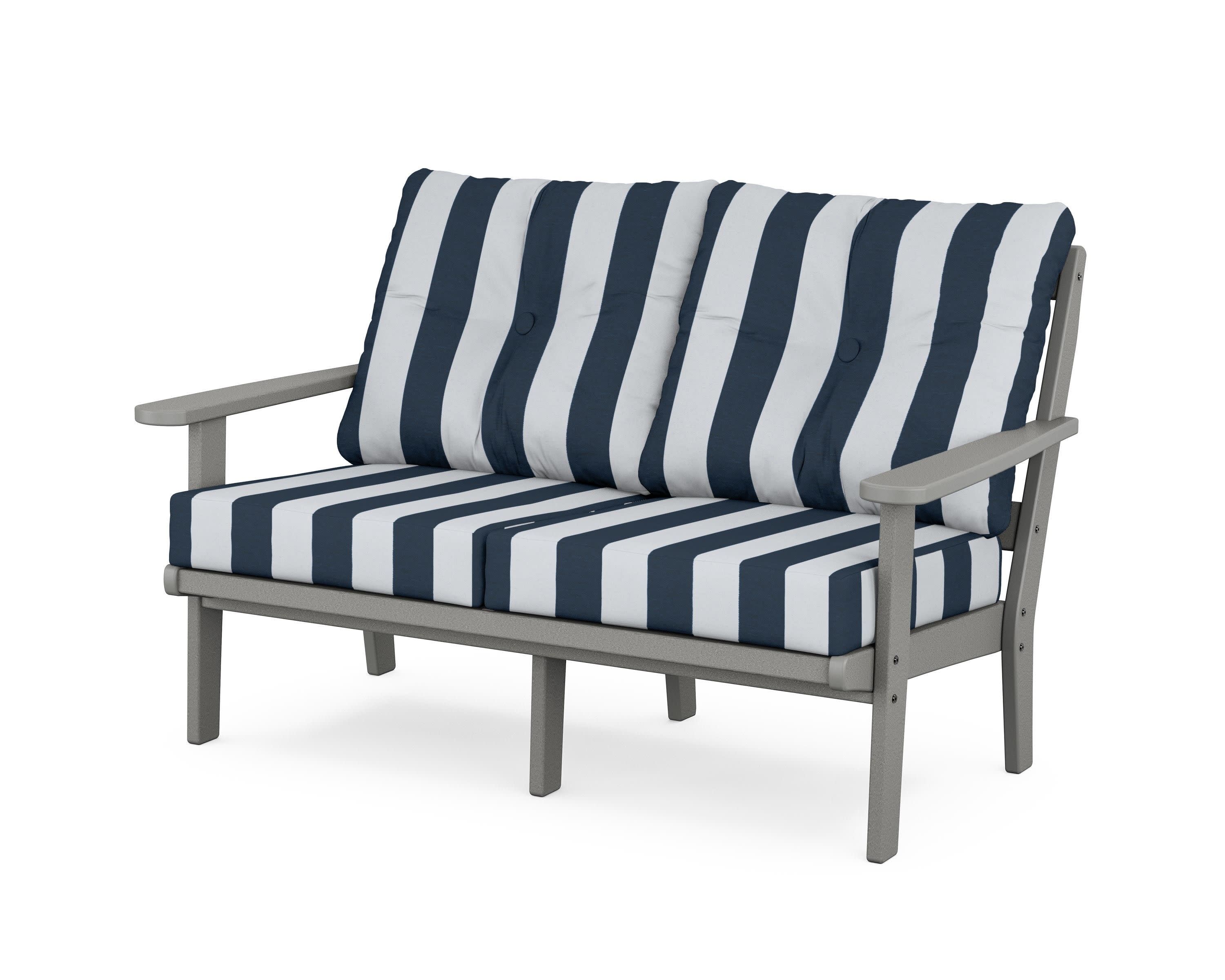 Mission Deep SeatingLoveseat in Slate Grey / Cabana Stripe Marine Indigo
