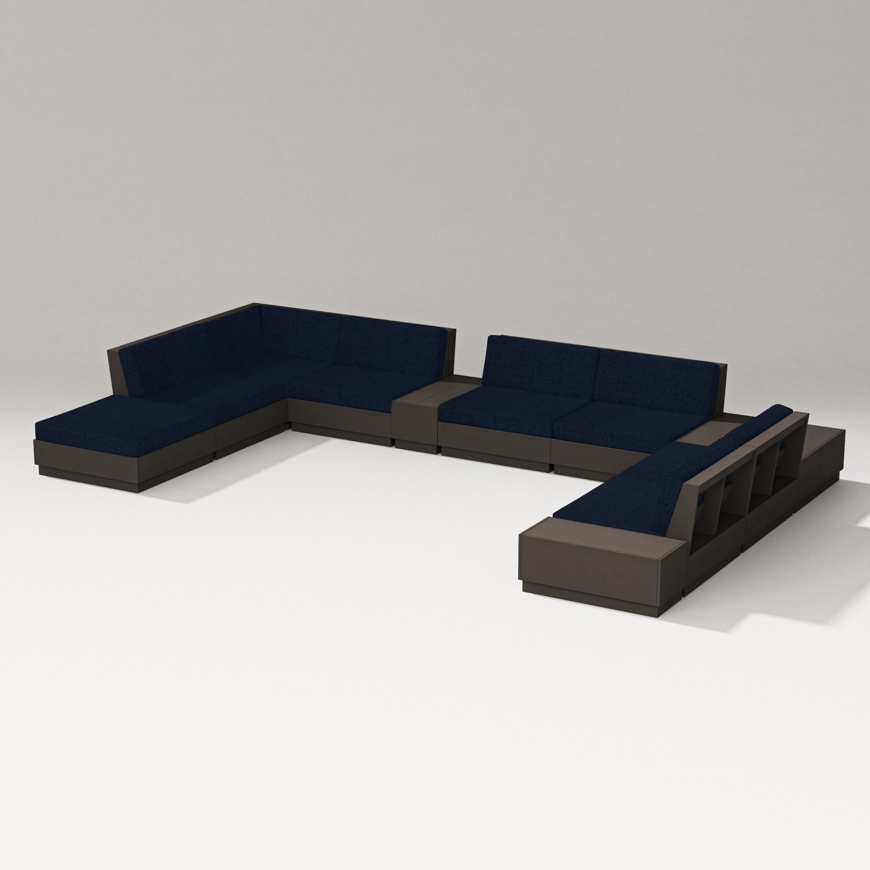 Elevate 11-Piece Conversation Sectional Set in Vintage Coffee / Marine Indigo